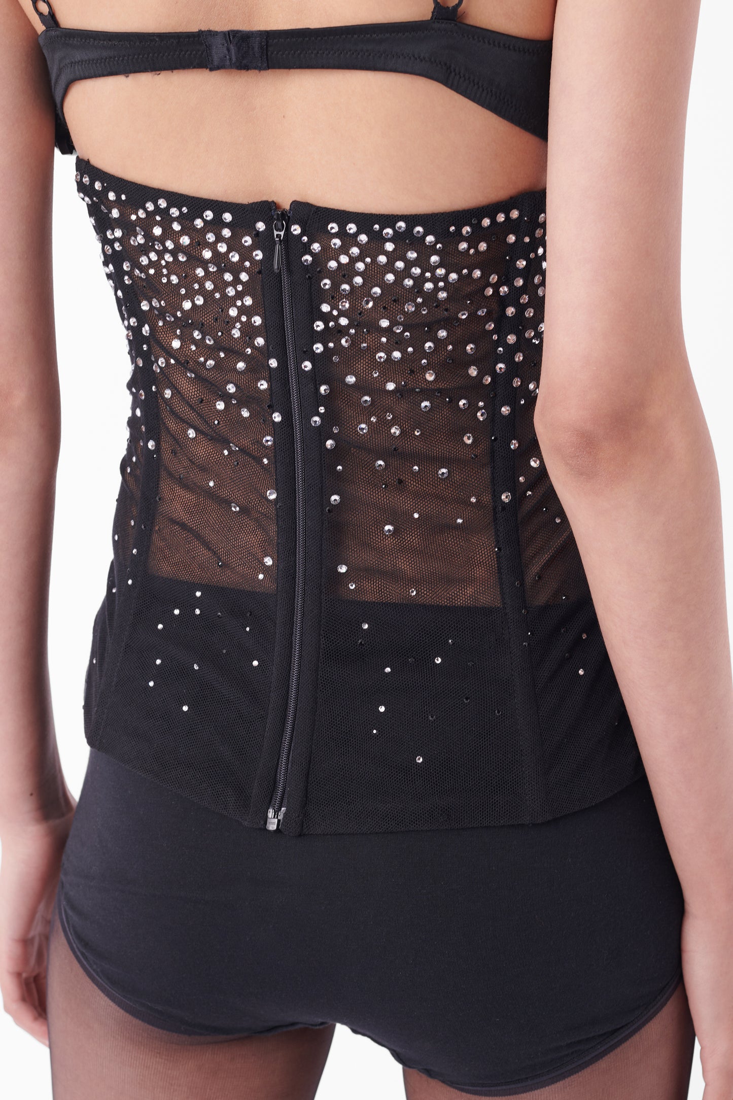 Vintage Black Mesh Crystals Gems Corset