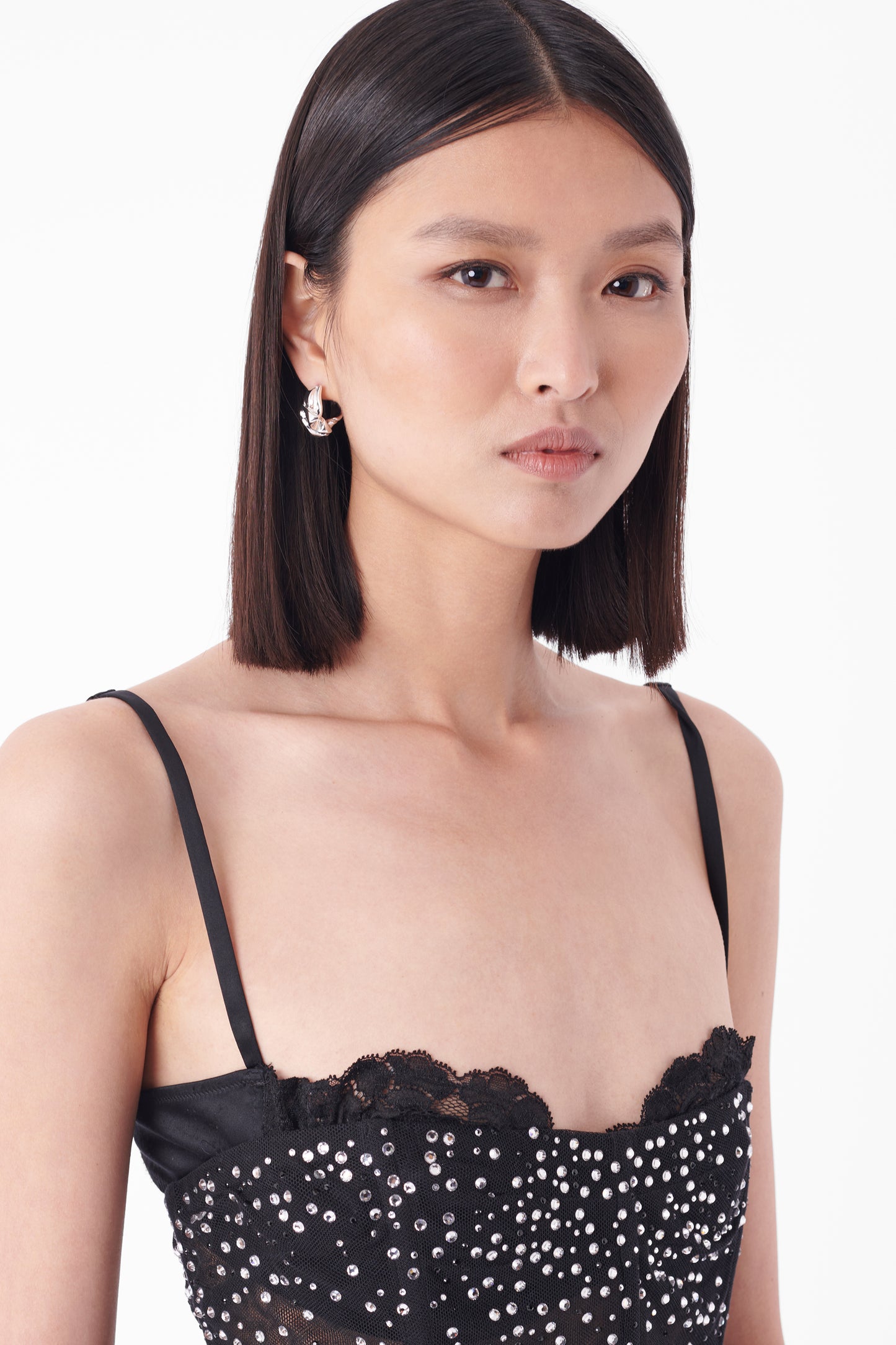 Vintage Black Mesh Crystals Gems Corset