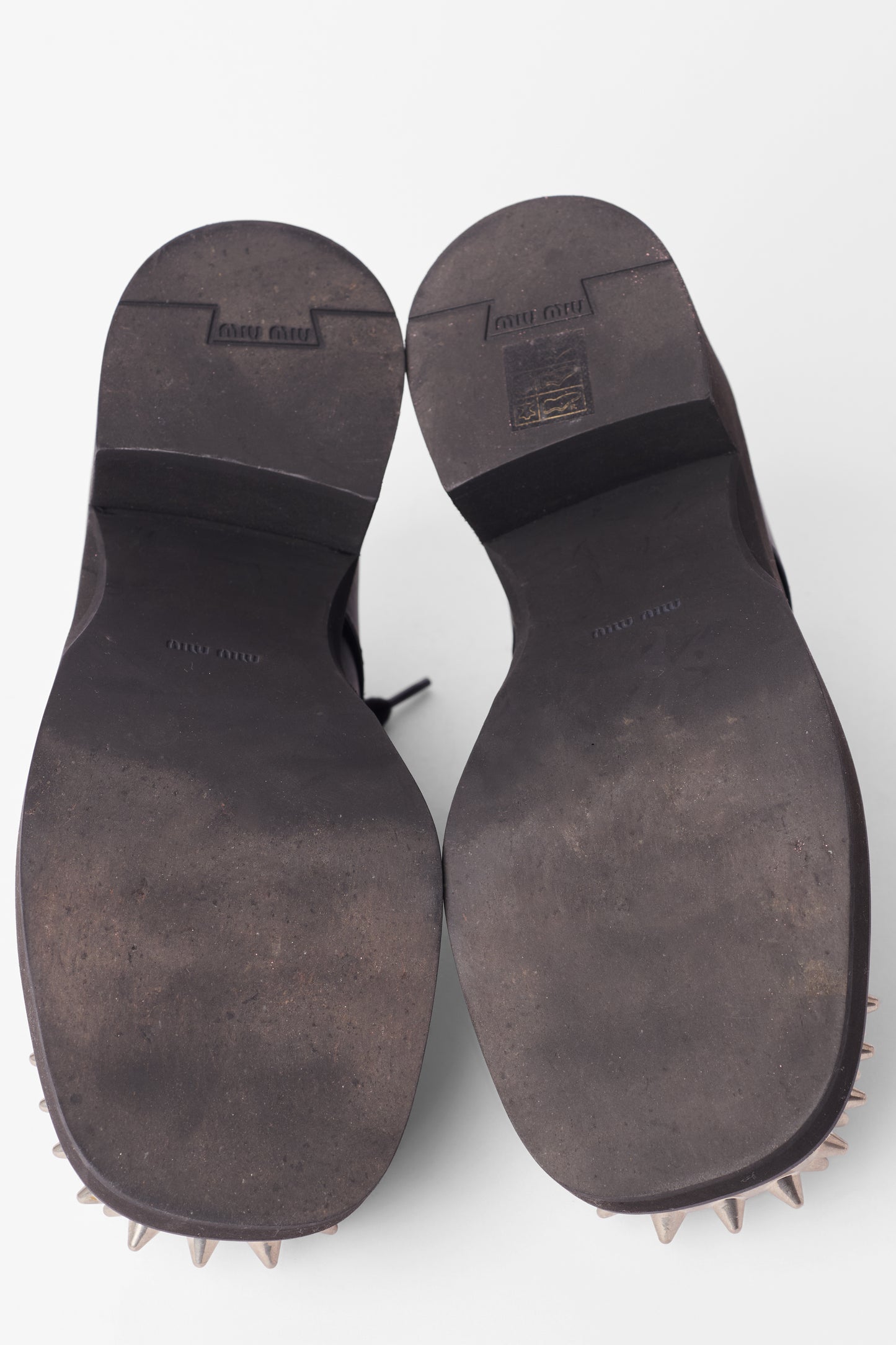 Spiked Leather Block Heel Derby Shoes