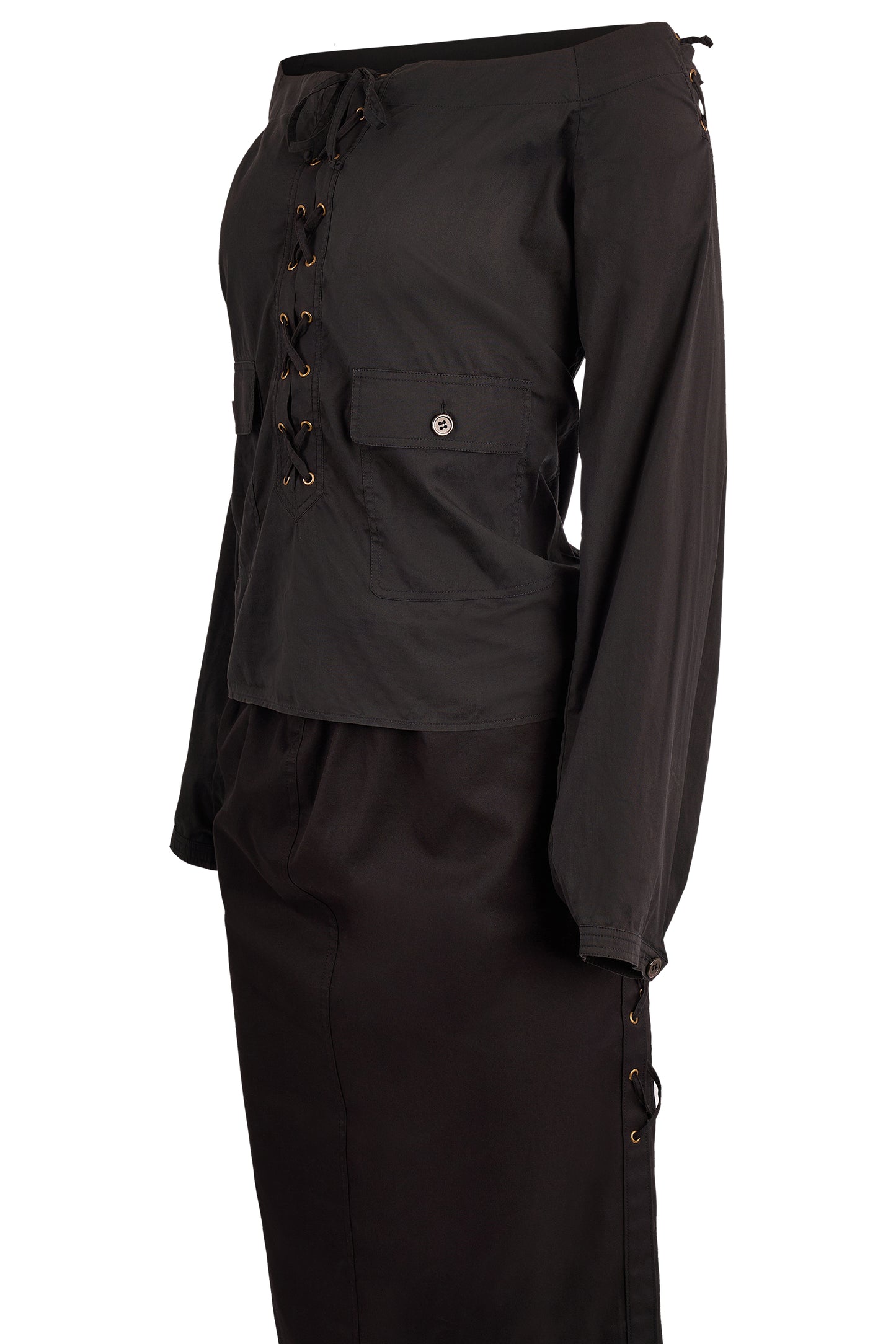 Vintage Yves Saint Laurent Rive Gauche S/S 2002 Black Lace Up Co Ord Set