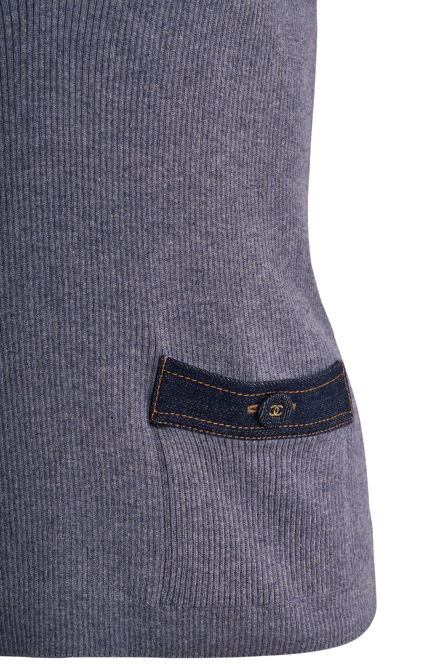 Vintage Chanel Plung V-Neck Denim Cashmere Knit Vest