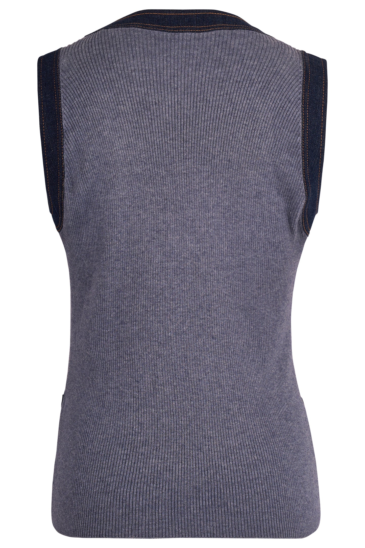 Vintage Chanel Plung V-Neck Denim Cashmere Knit Vest