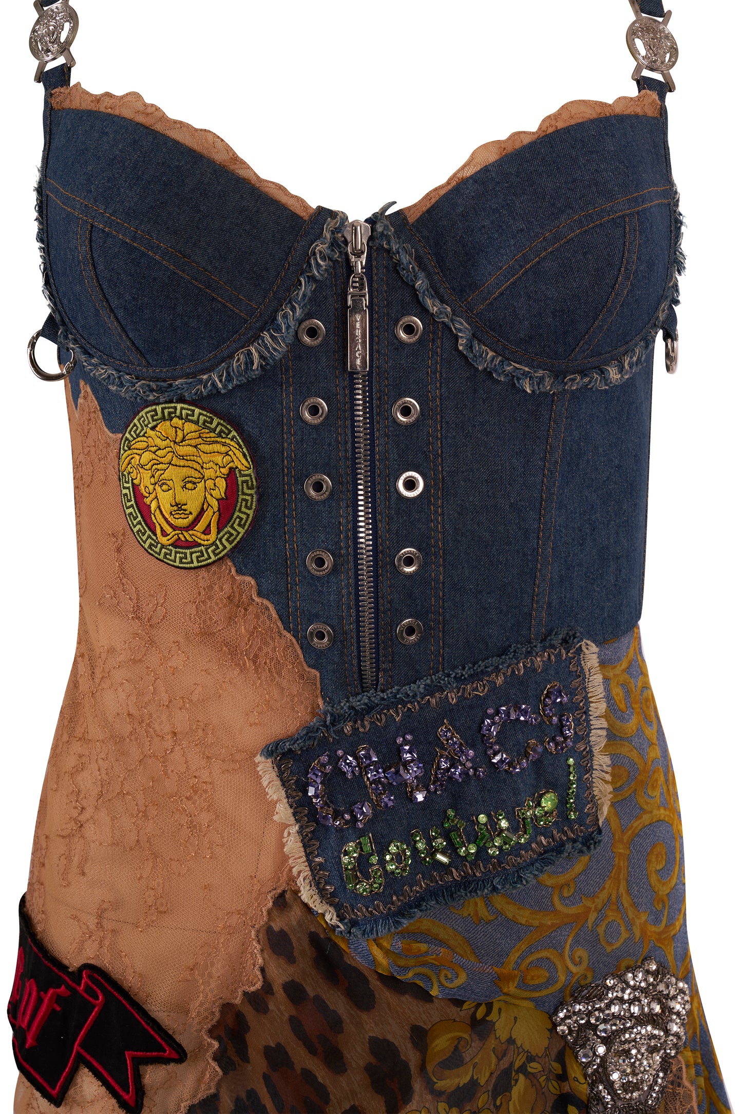 Vintage Versace S/S 2005 Couture Embellished Denim Dress