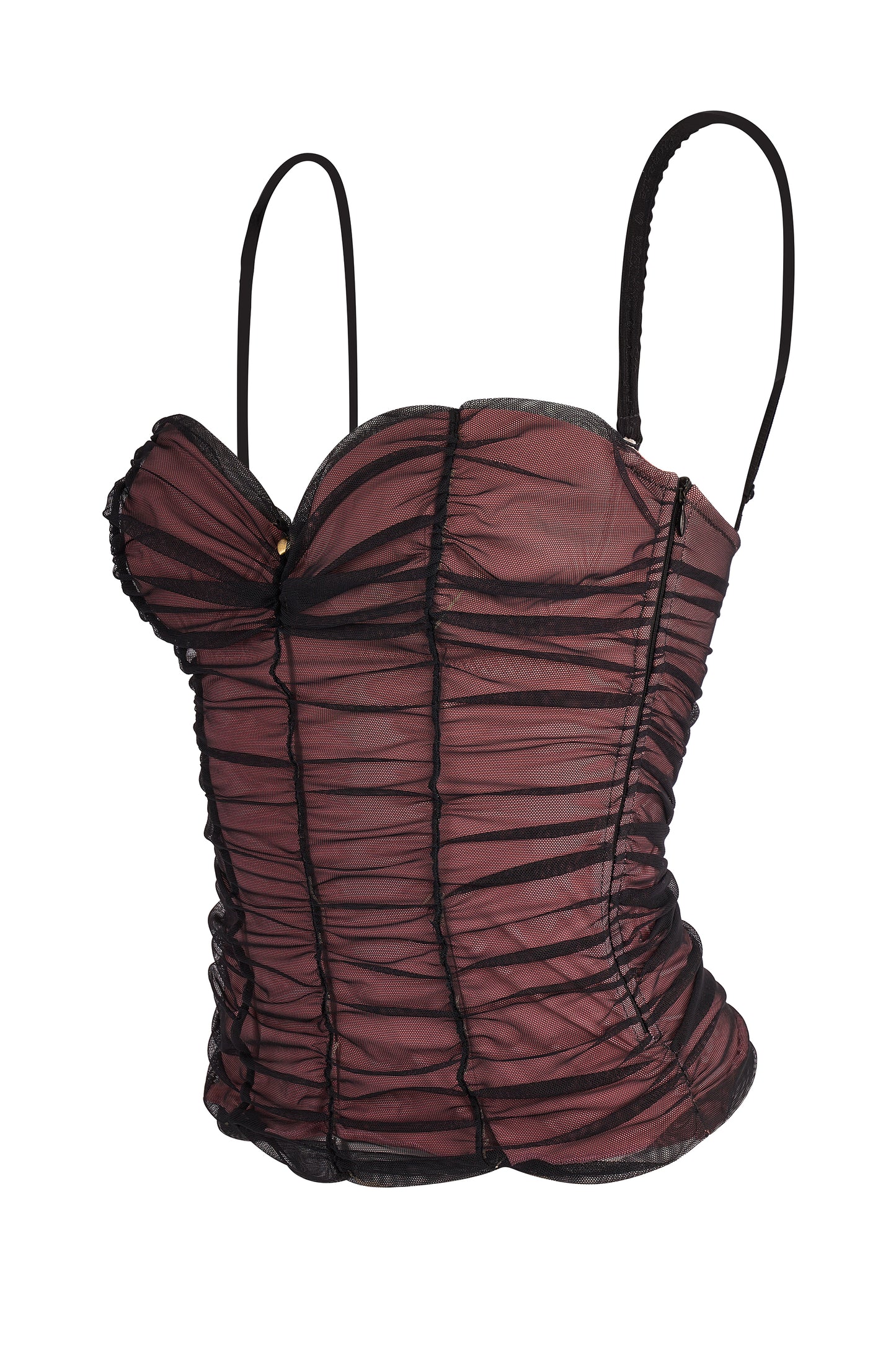 Moschino Black Sheer Nude Ruched Corset Top