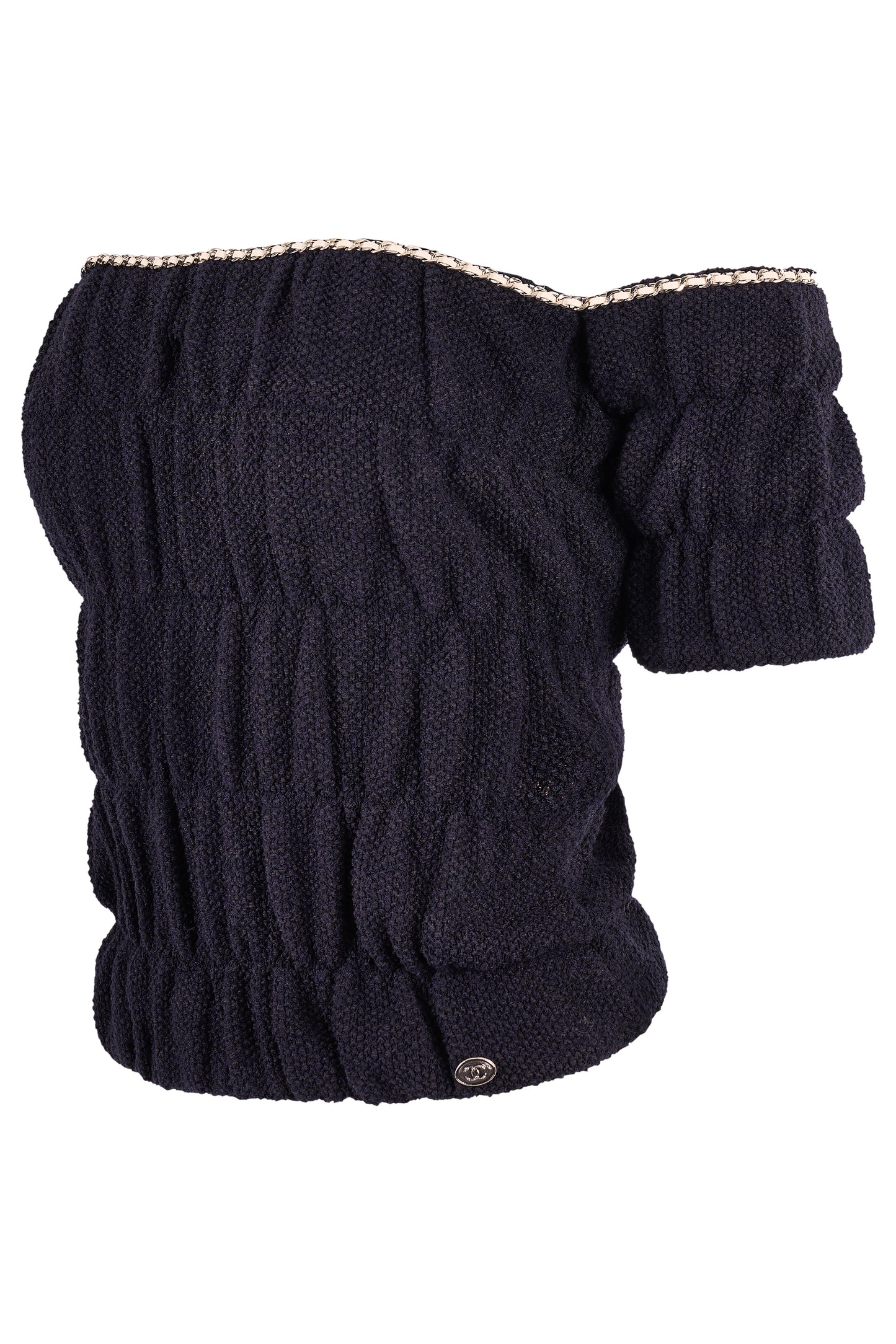 Chanel S/S 2021 Navy Blue Off Shoulder Knit Top