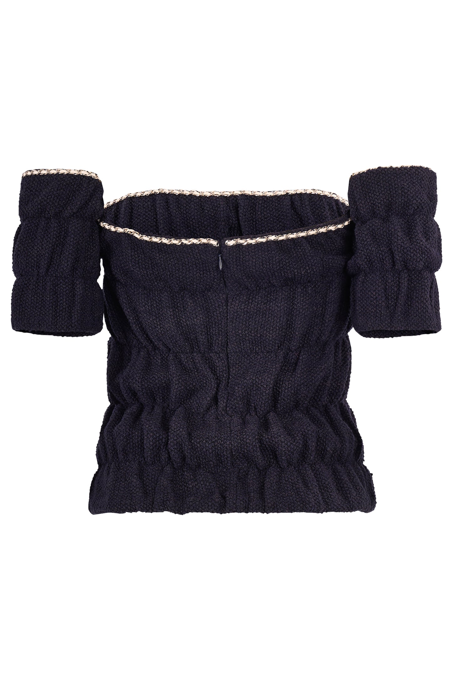 Chanel S/S 2021 Navy Blue Off Shoulder Knit Top