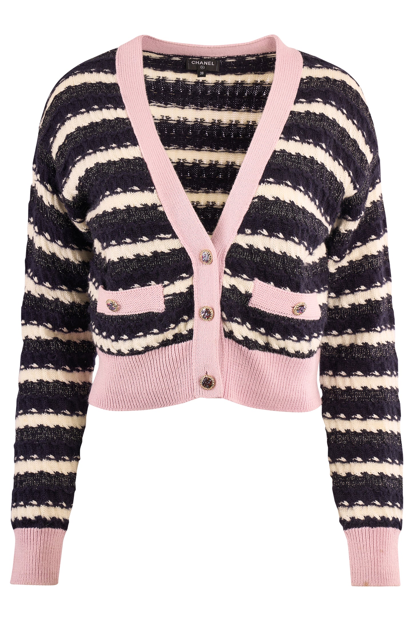 Chanel F/W 2022 Pink Striped Cropped Cardigan