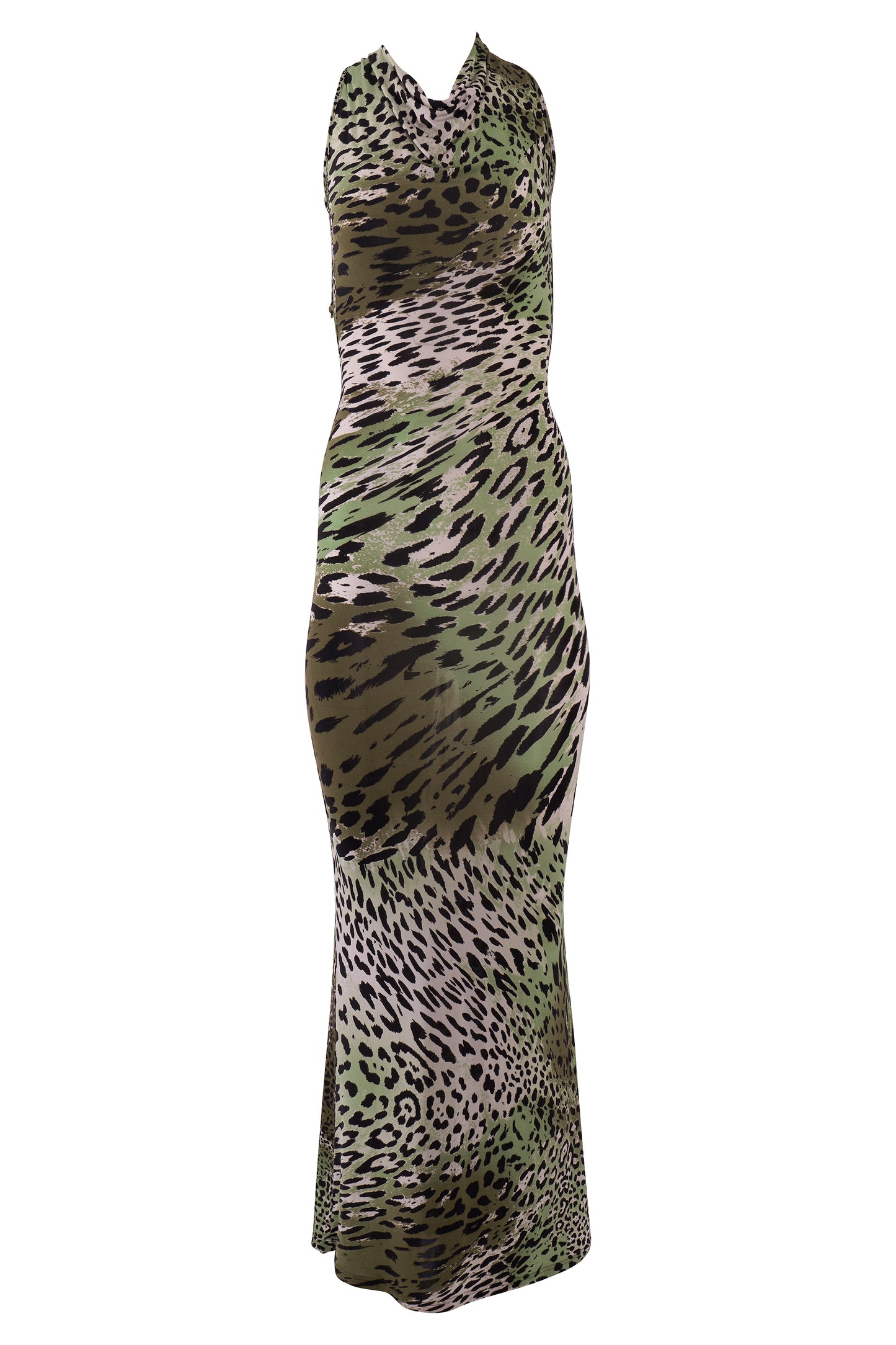 Vintage Roberto Cavalli Green Cheetah Print Maxi Dress