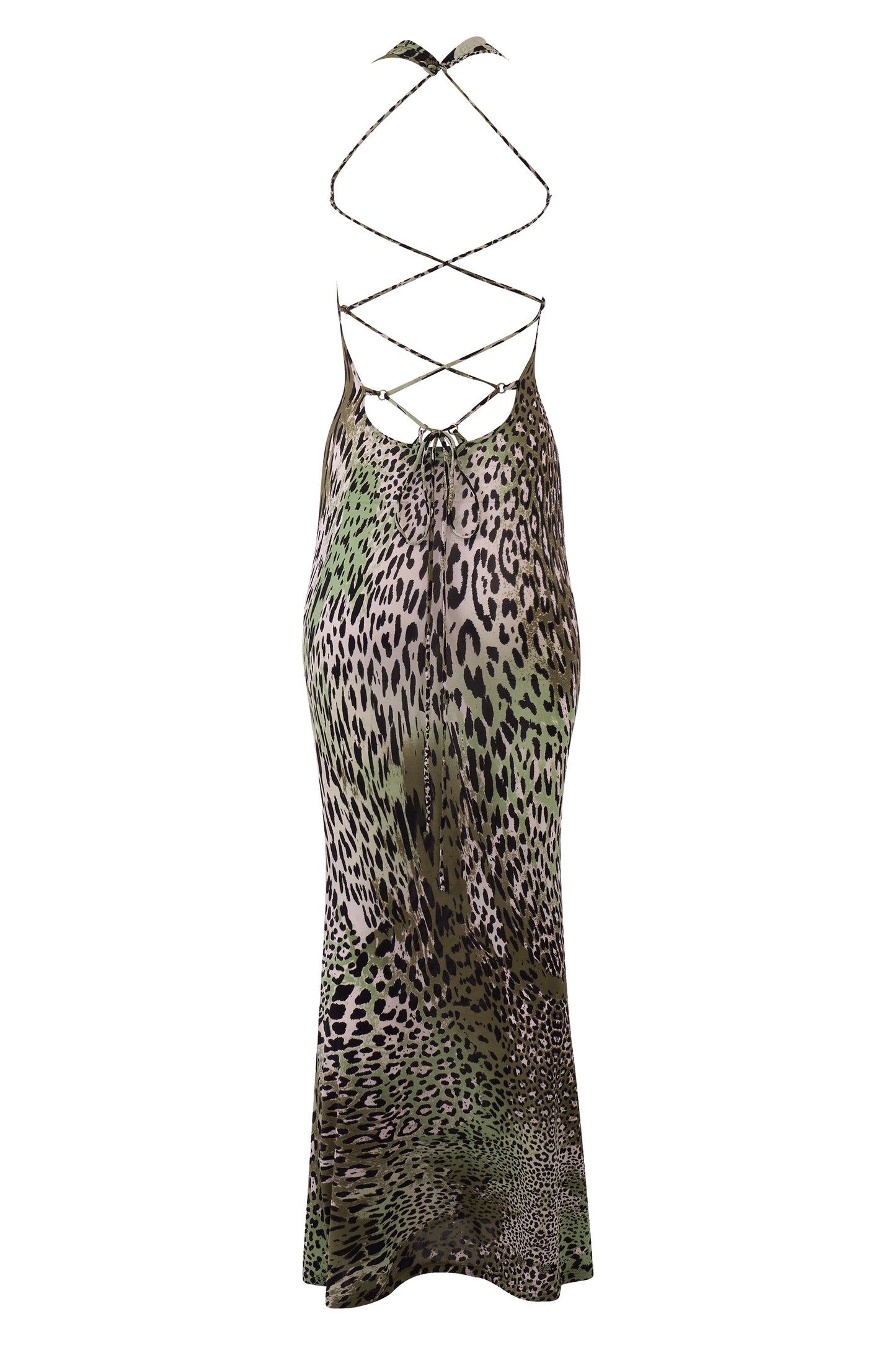 Vintage Roberto Cavalli Green Cheetah Print Maxi Dress