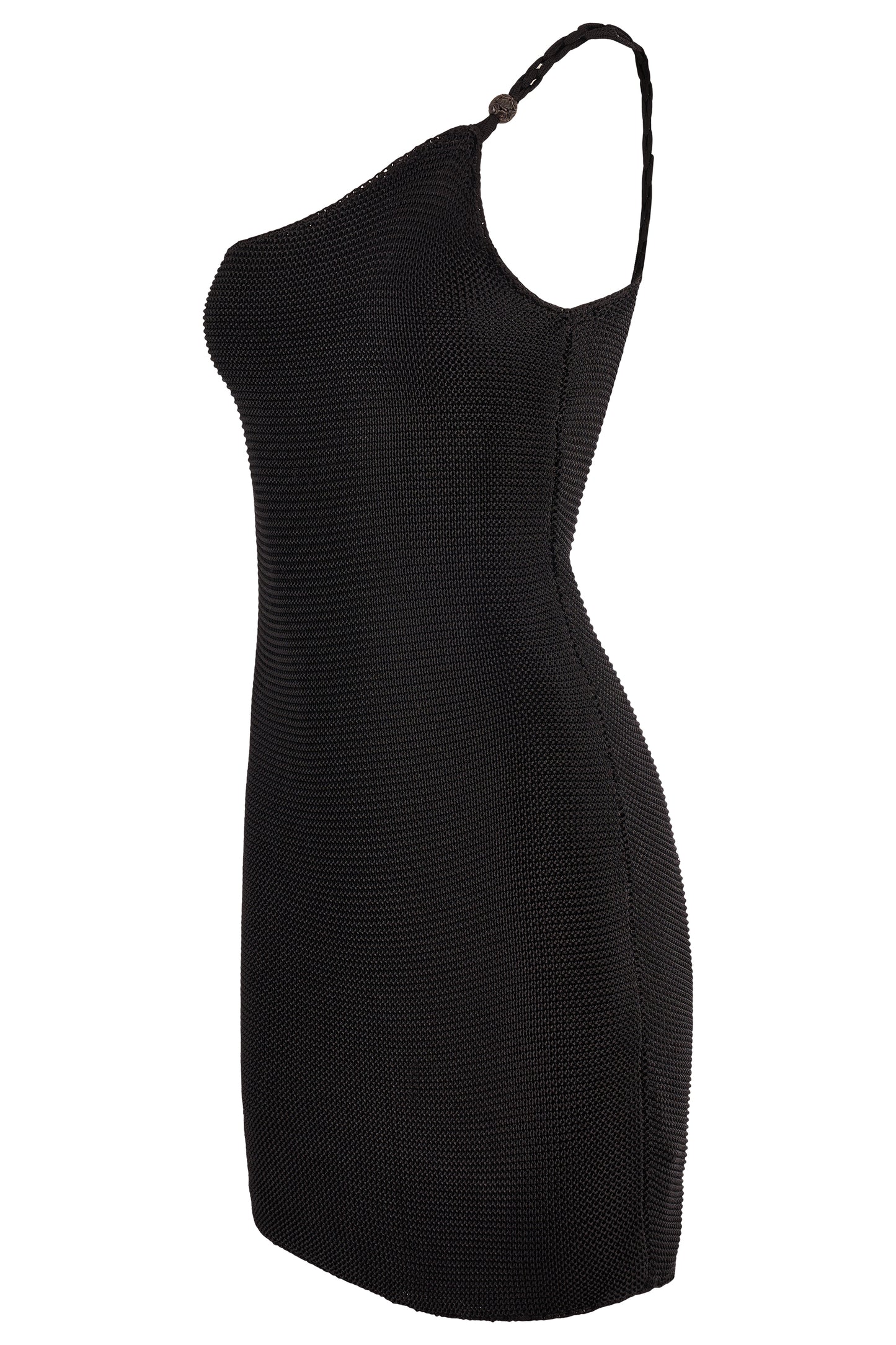 Vintage 1990's Ralph Lauren One Shoulder Black Crochet Dress