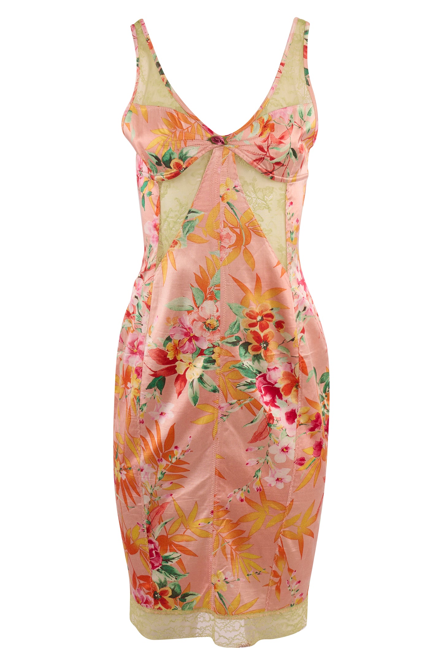 Dolce & Gabbana 2005 Vintage Pink Floral Lace Bodycon Dress