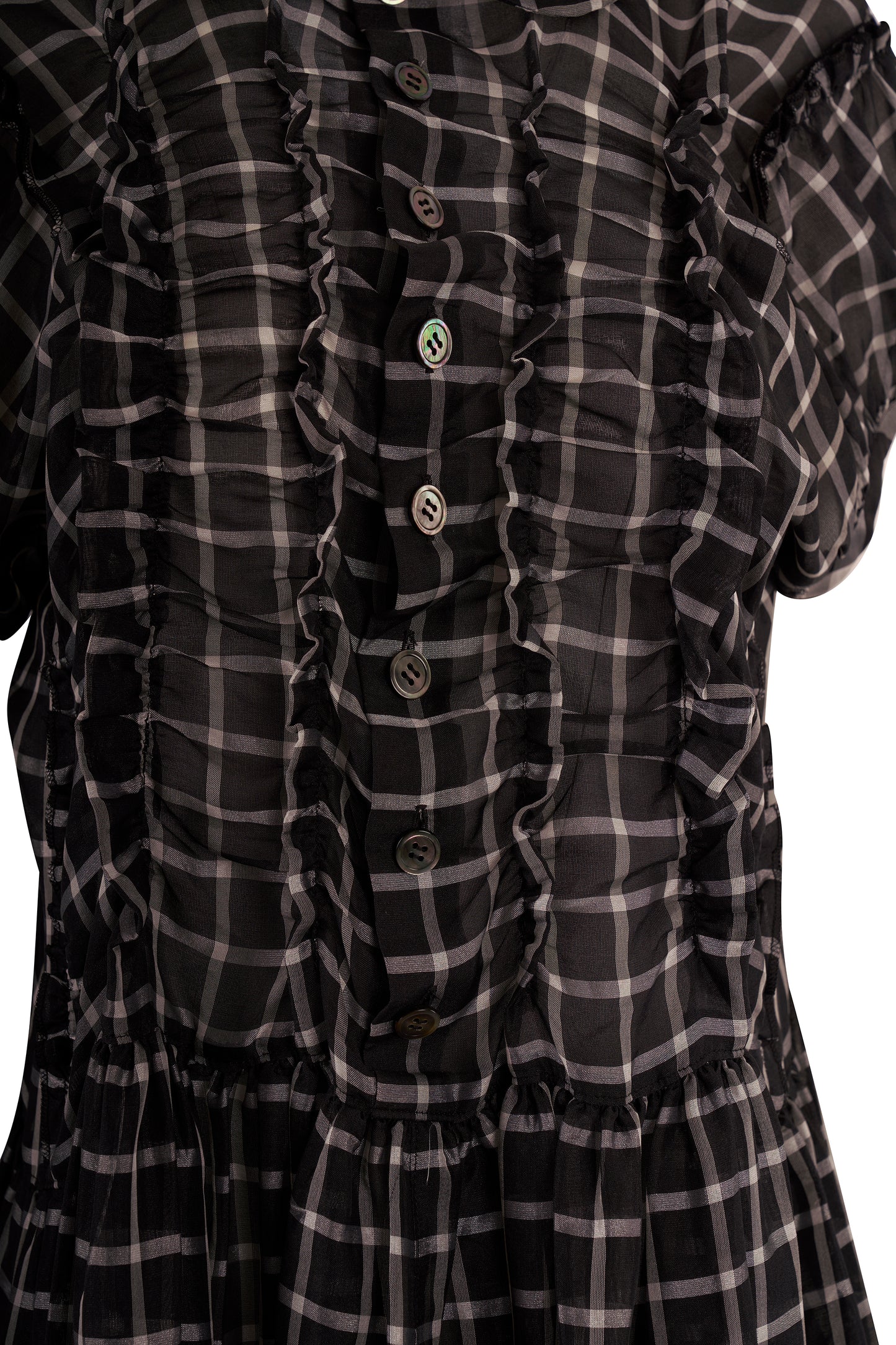 Comme des Garçons Black & White Check Ruffle Shirt Dress