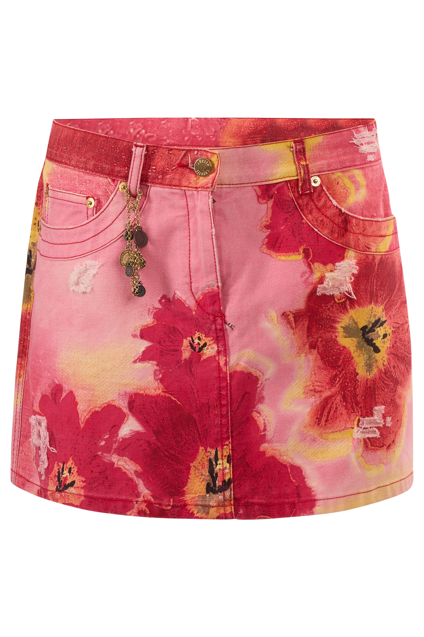 Vintage Roberto Cavalli S/S 2004 Floral Denim Skirt