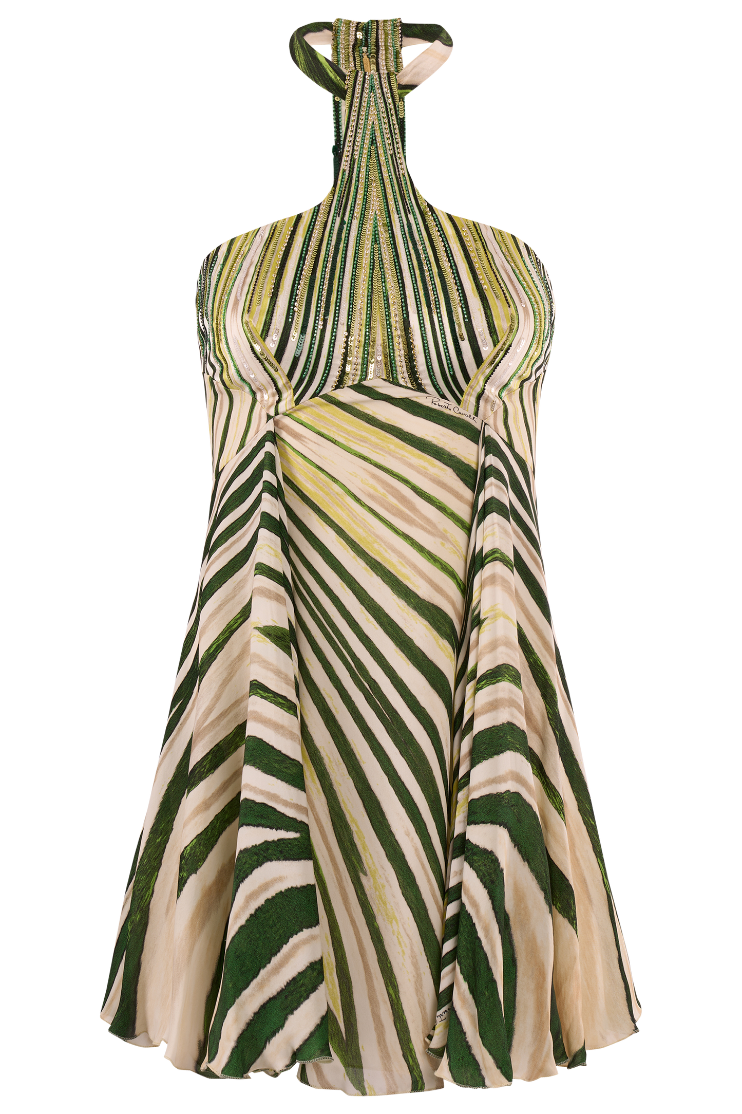 Vintage 2004 Roberto Cavalli Green Print Mini Dress