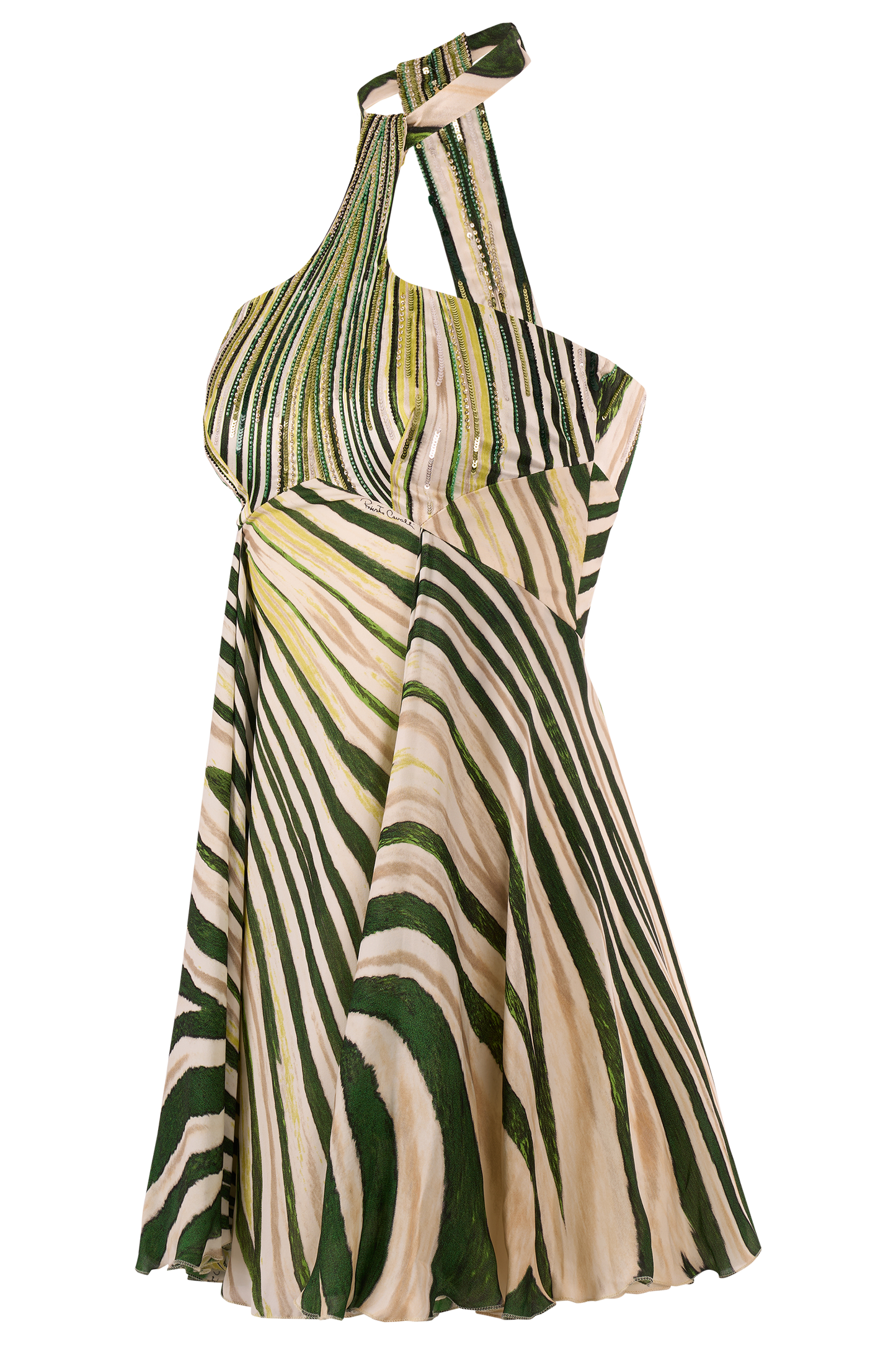 Vintage 2004 Roberto Cavalli Green Print Mini Dress