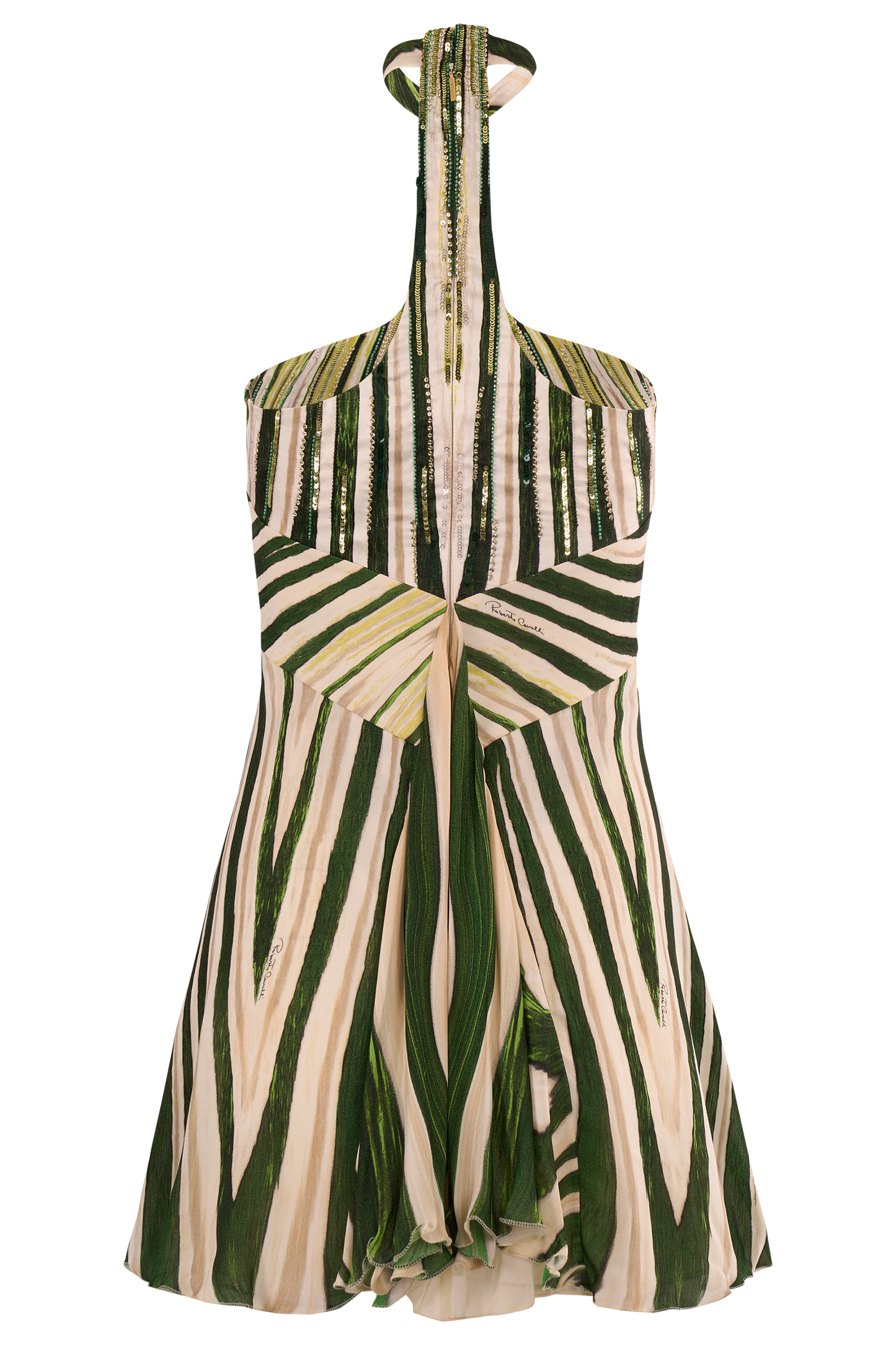 Vintage 2004 Roberto Cavalli Green Print Mini Dress
