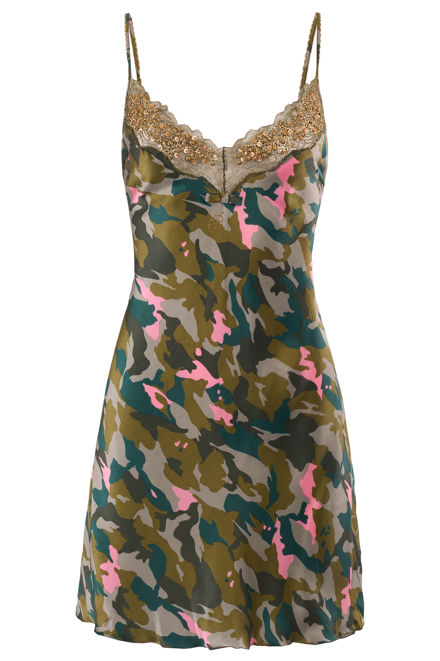 Vintage Blumarine S/S 2010 Camo Silk/Gold Sequins Mini Dress