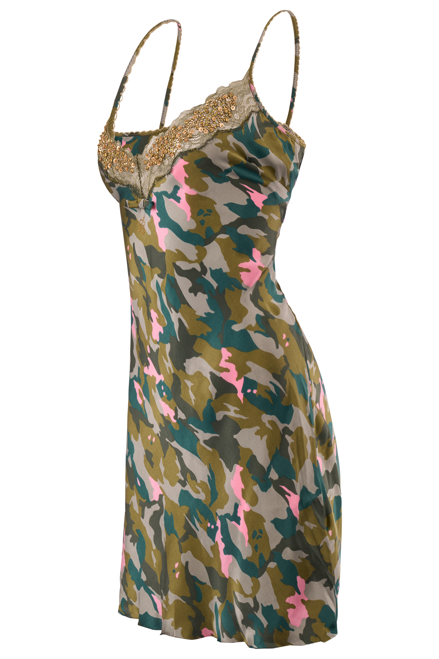 Vintage Blumarine S/S 2010 Camo Silk/Gold Sequins Mini Dress
