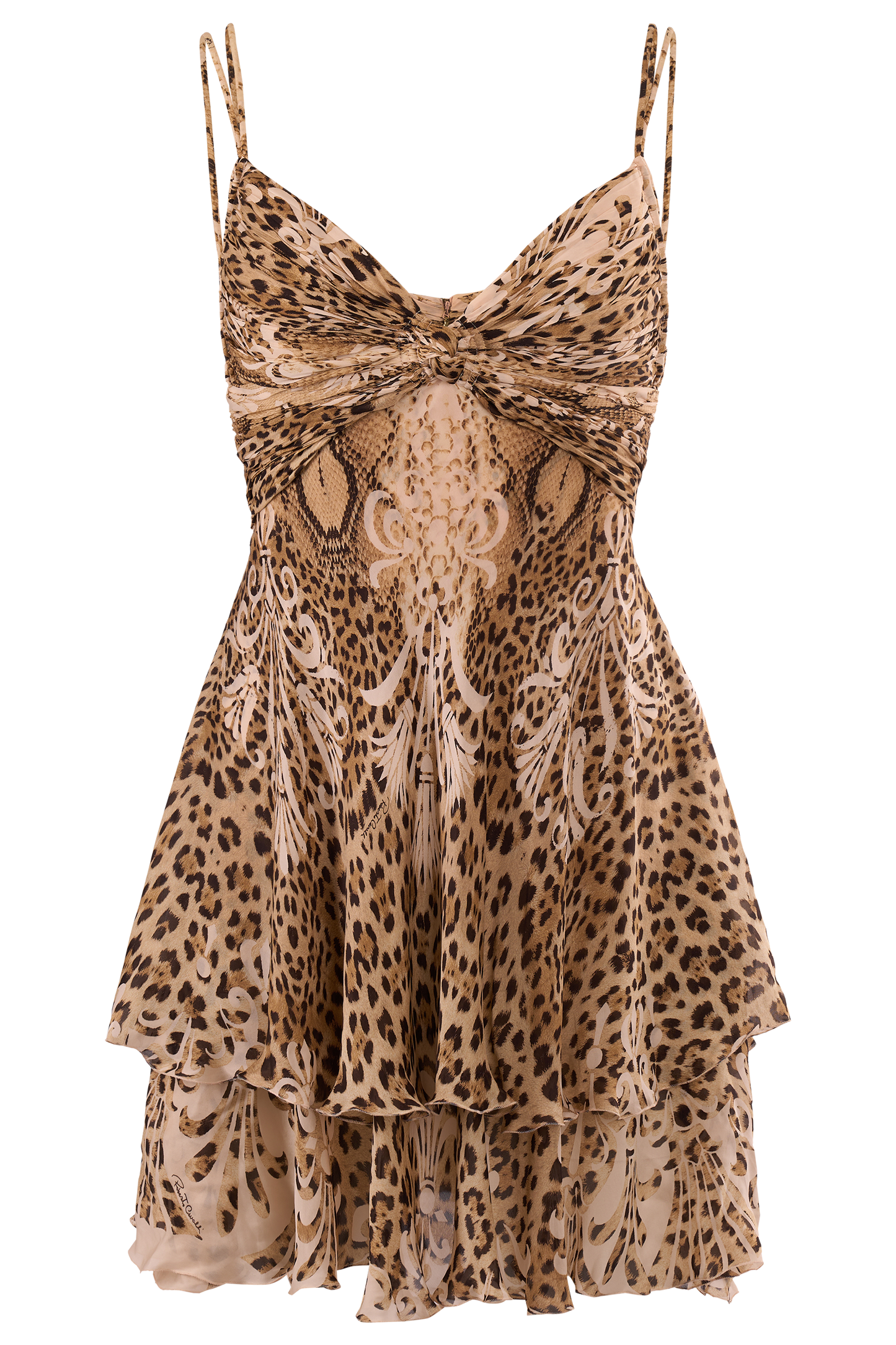 Vintage Roberto Cavalli 2006 Tiered Leopard Print Mini Dress