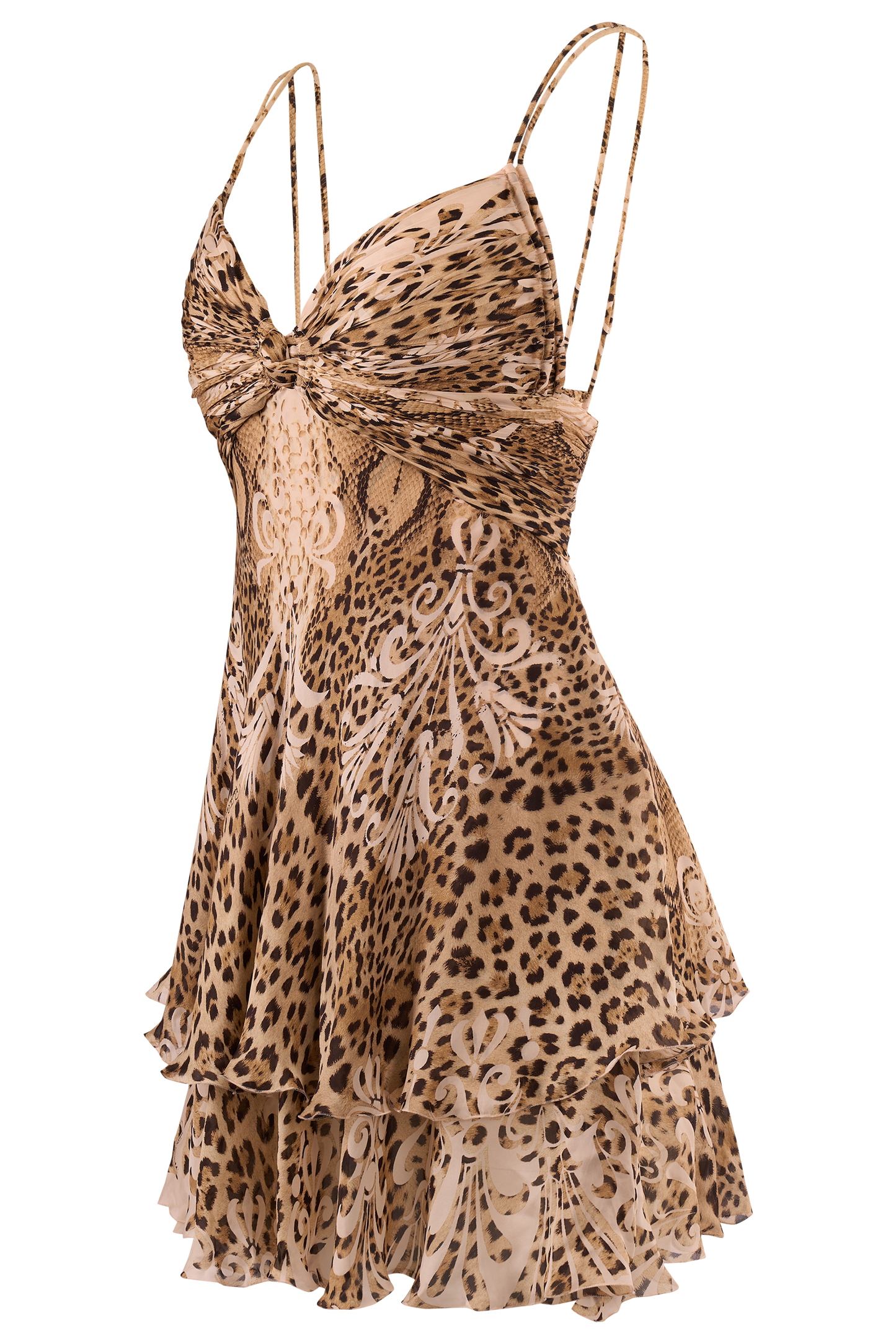 Vintage Roberto Cavalli 2006 Tiered Leopard Print Mini Dress