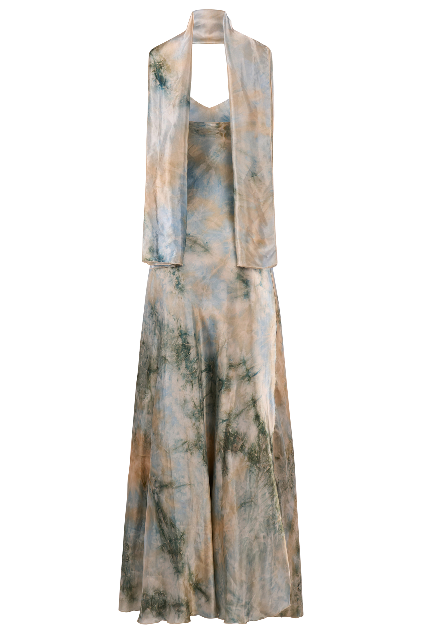 vintage 2000's Yves Calin Tie-Dye Silk Print Maxi Dress