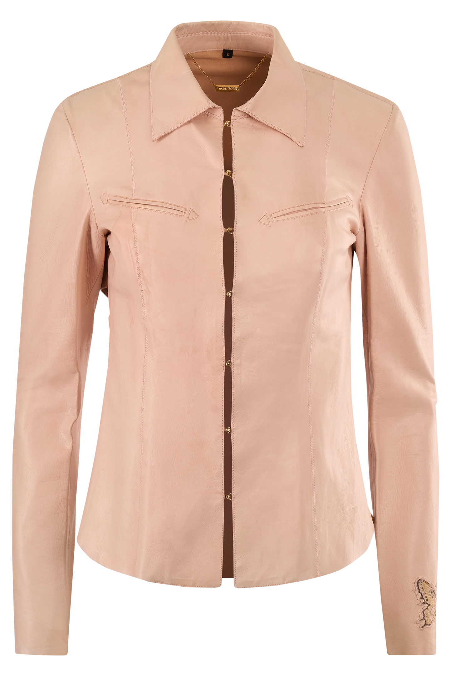 Vintage Roberto Cavalli 2000's Nude Pink Leather Shirt