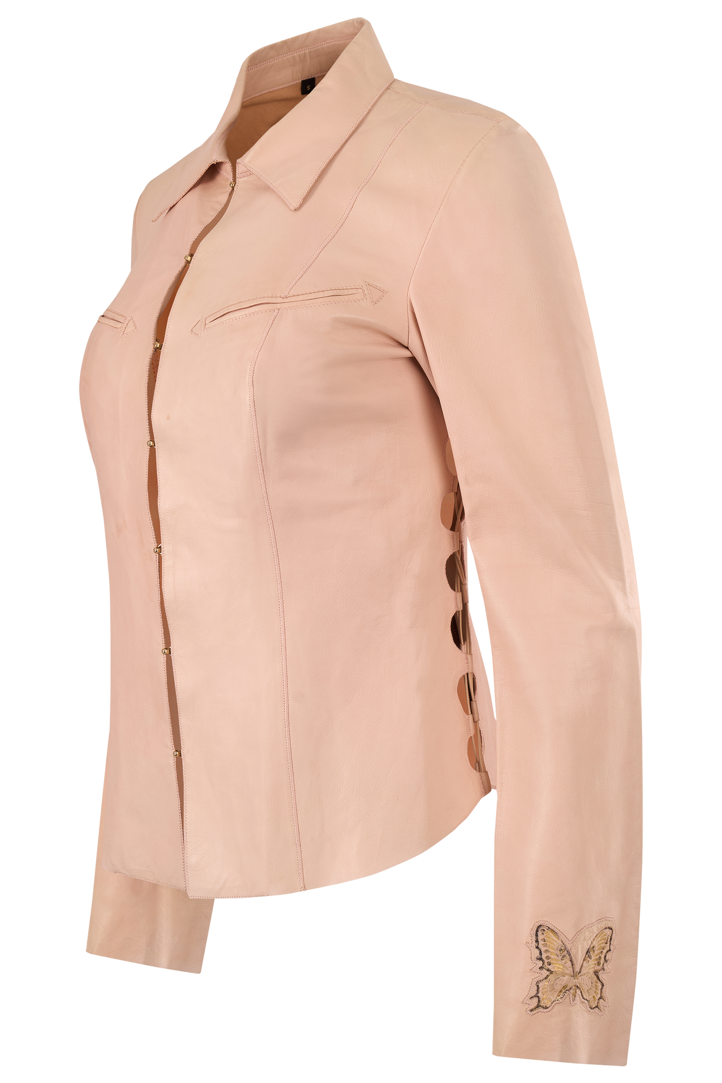 Vintage Roberto Cavalli 2000's Nude Pink Leather Shirt