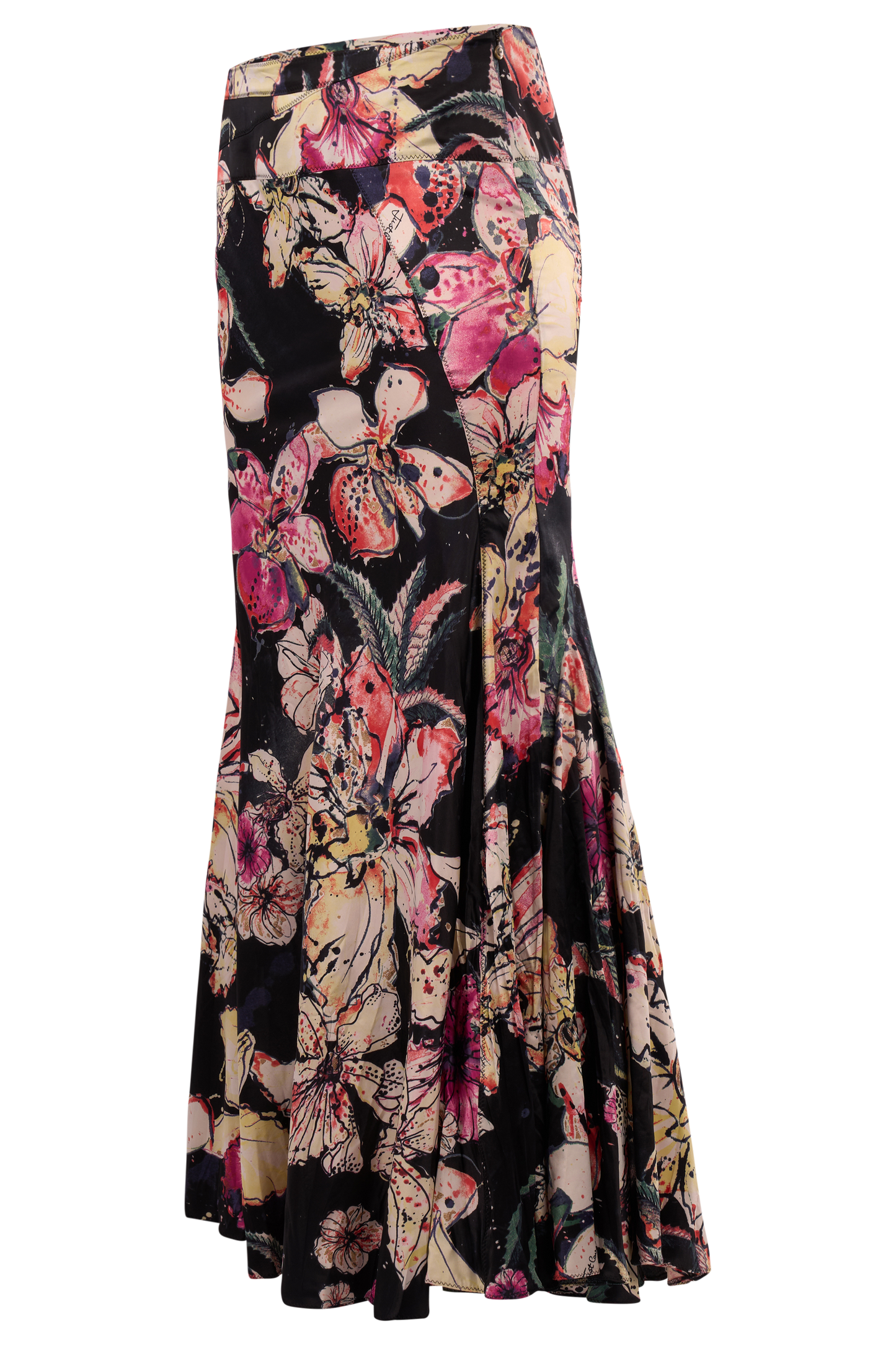 Vintage 2005 Just Cavalli Black Floral Mermaid Maxi Skirt