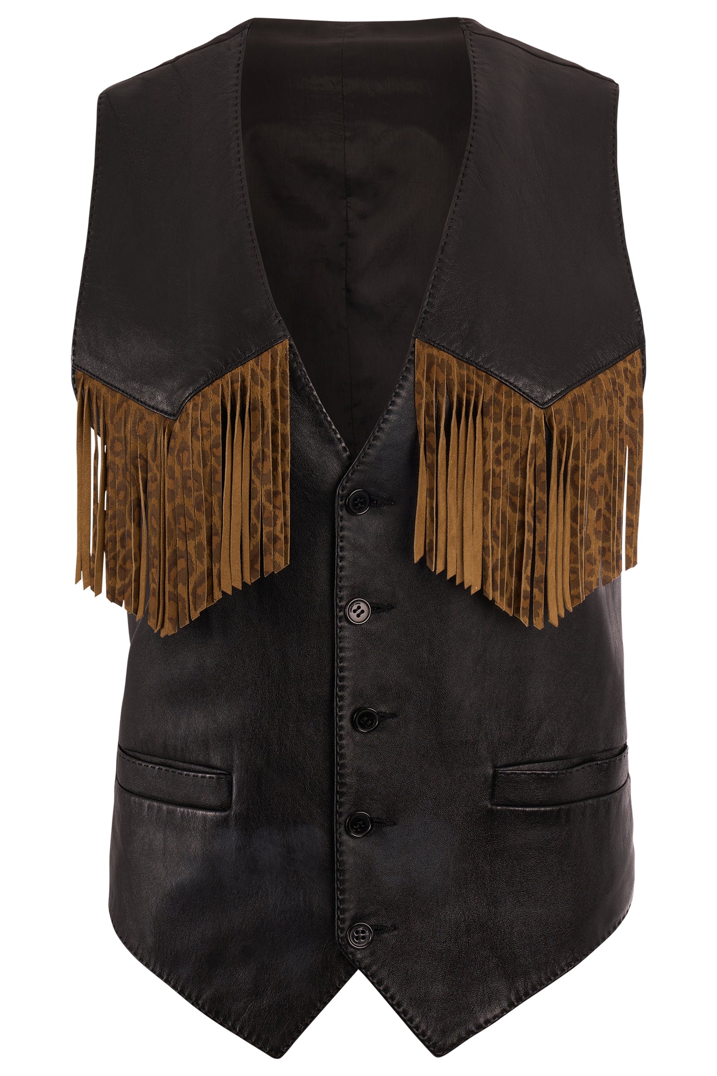 Saint Laurent A/W 2016 Leather Leopard Print Fringe Waistcoat