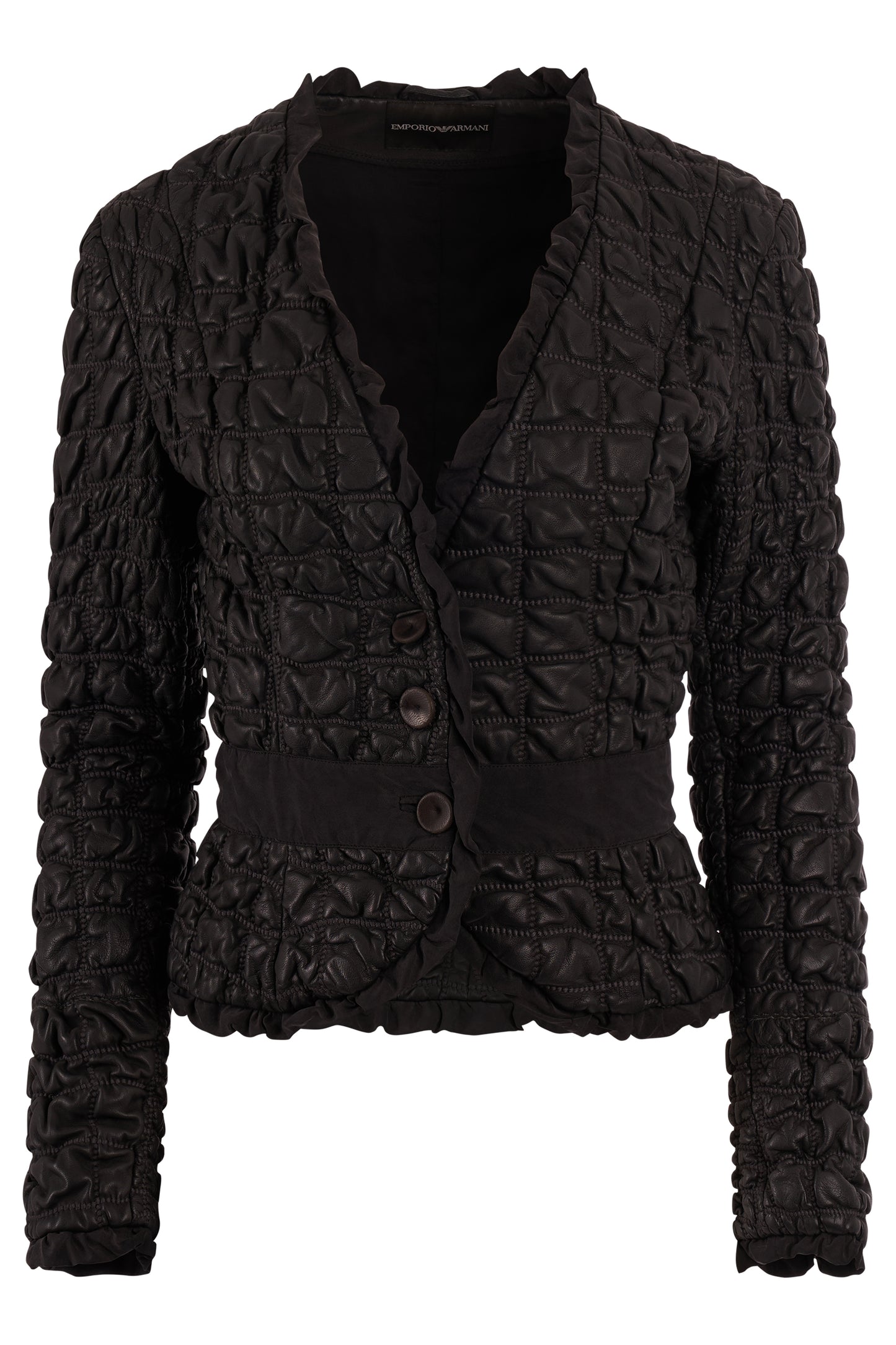 Vintage Emporio Armani F/W 2005 Black Leather Quilted Blazer
