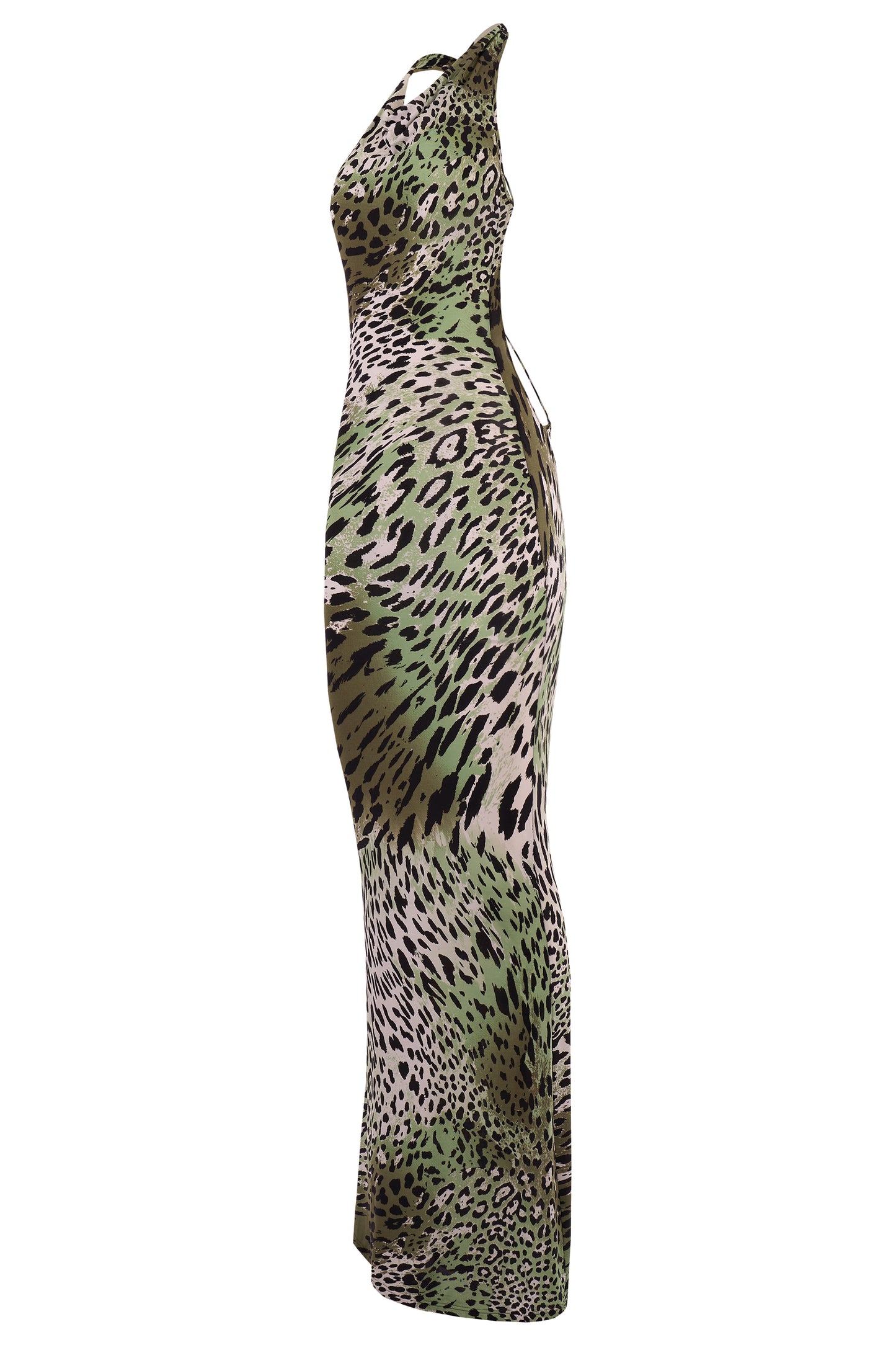 Vintage Roberto Cavalli Green Cheetah Print Maxi Dress