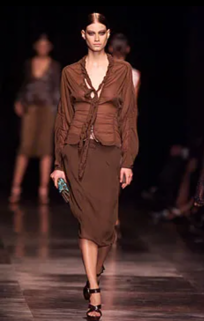 Vintage Yves Saint Laurent Rive Gauche By Tom Ford S/S 2002 Silk Brown Co Ord Set