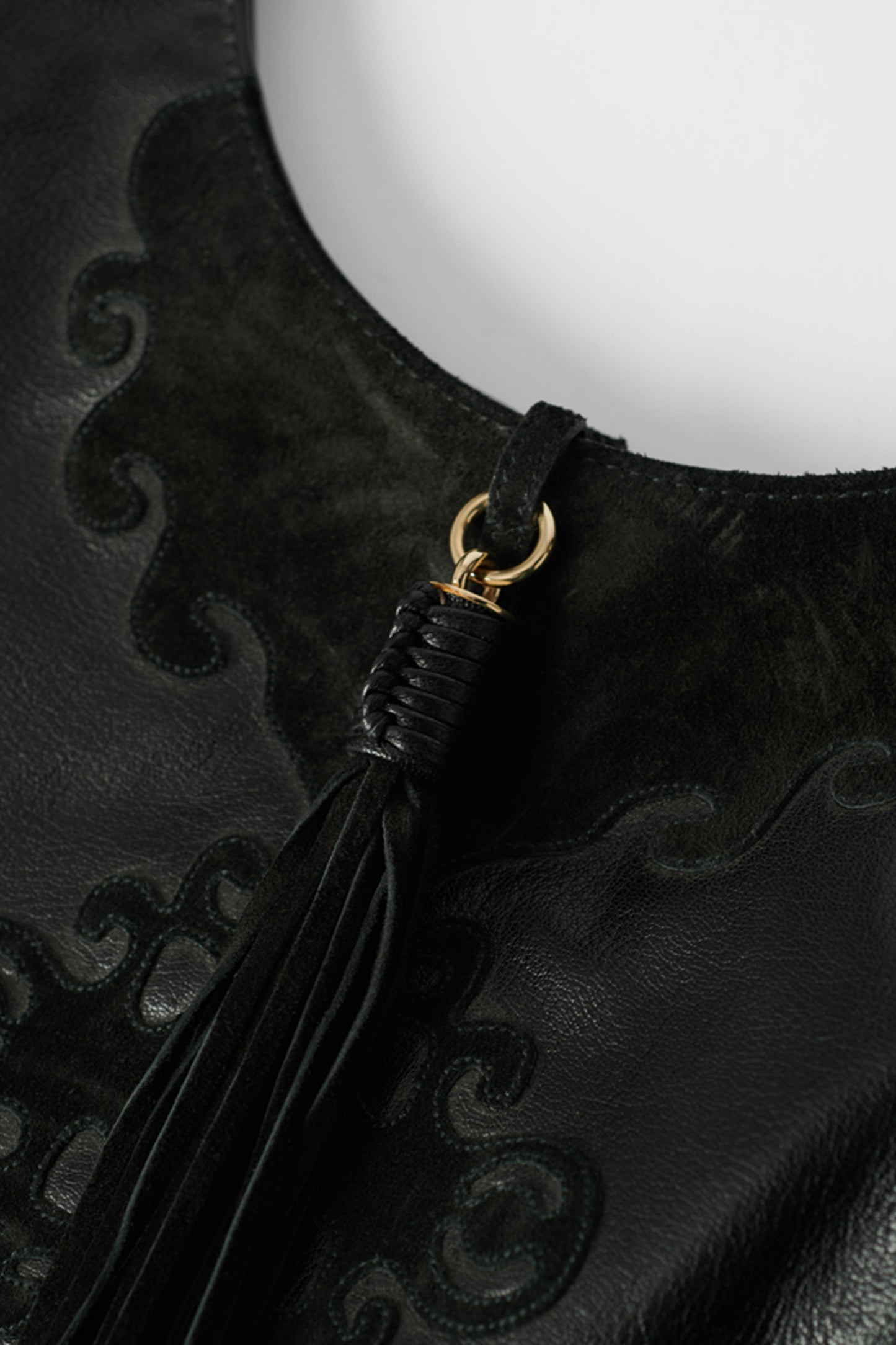 Black Leather Hobo Bag with Tassel