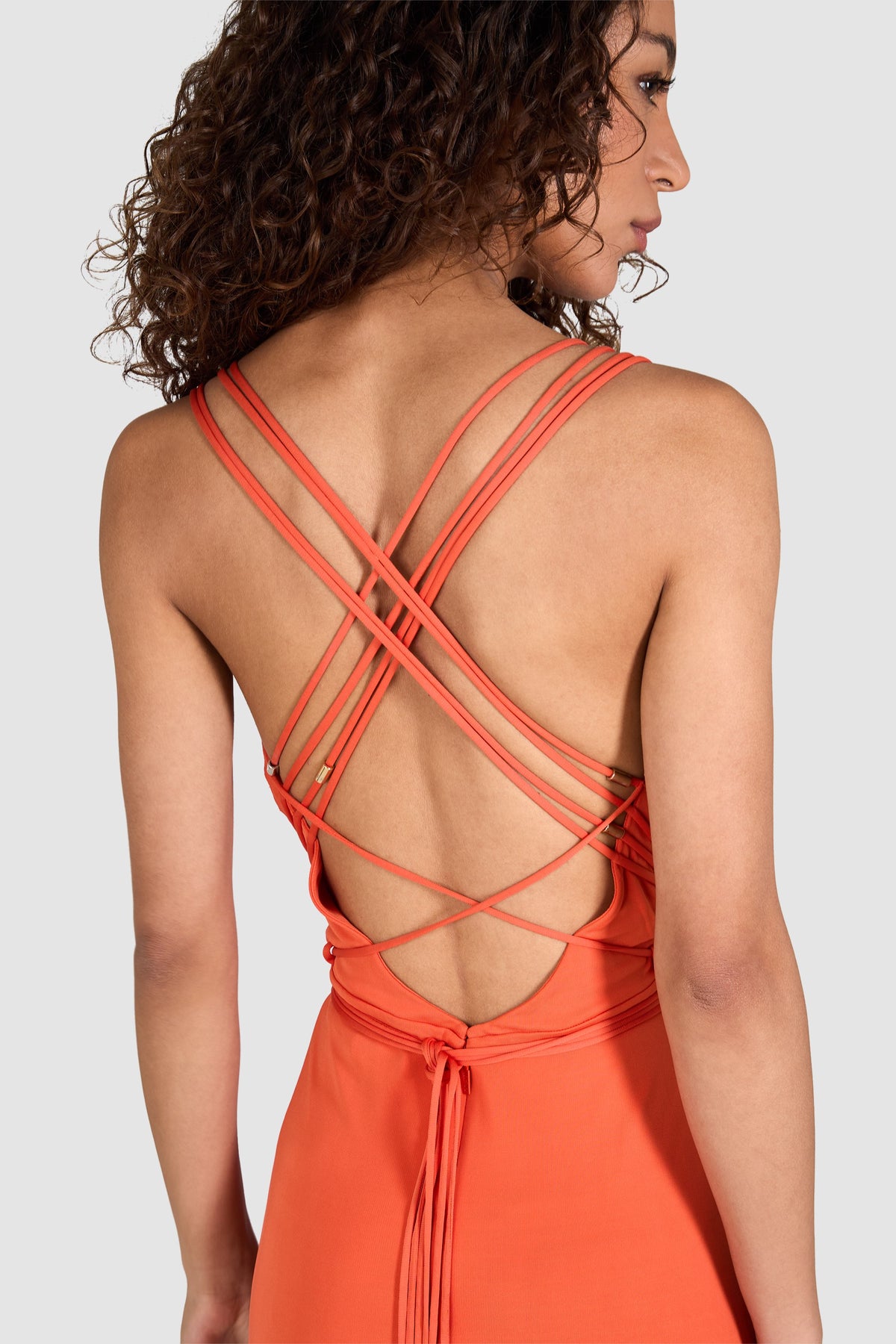 Vintage Versace 1990 Orange Multi Straps Midi Dress