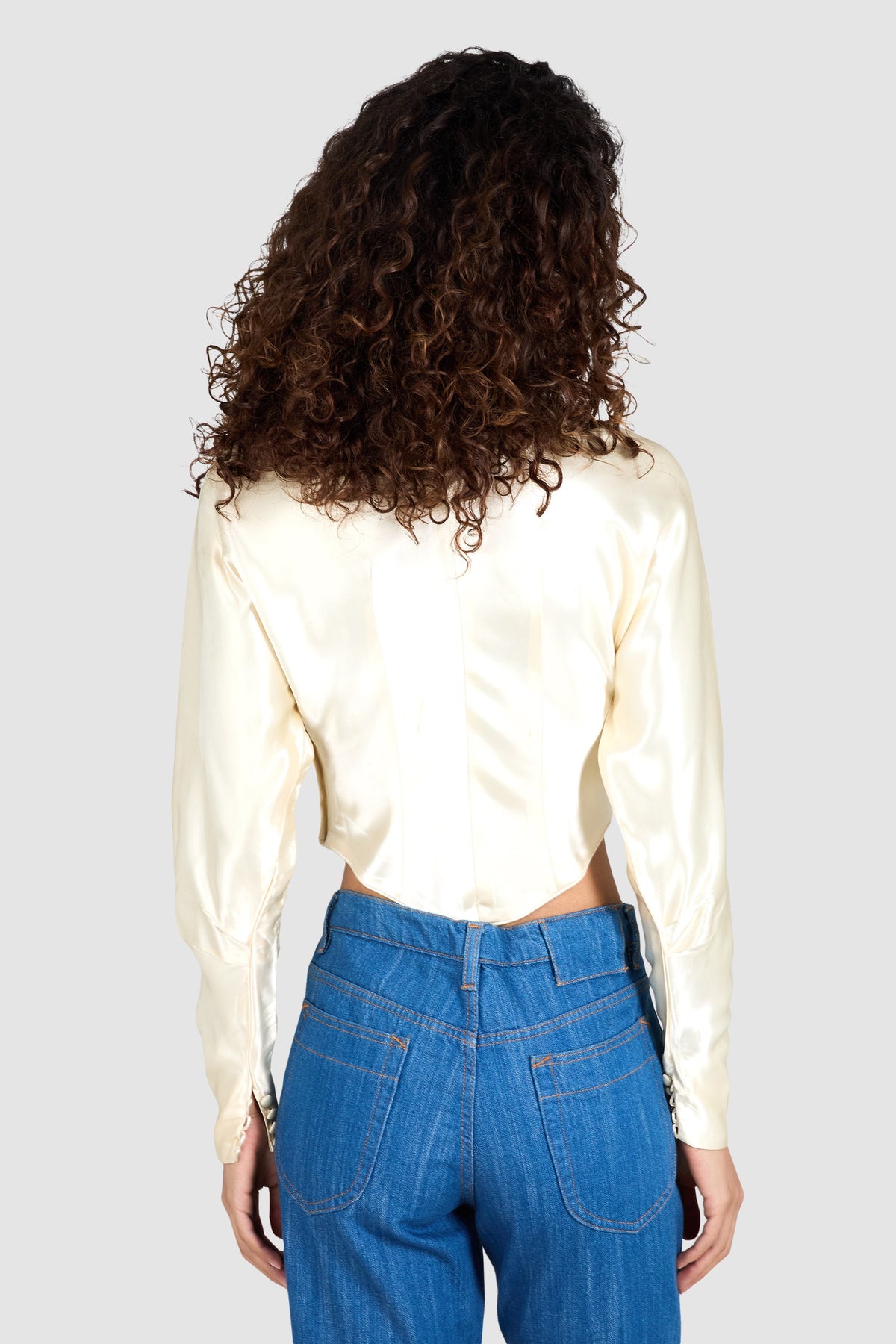 Vintage 1940's Ivory Satin Beaded Crop Blouse
