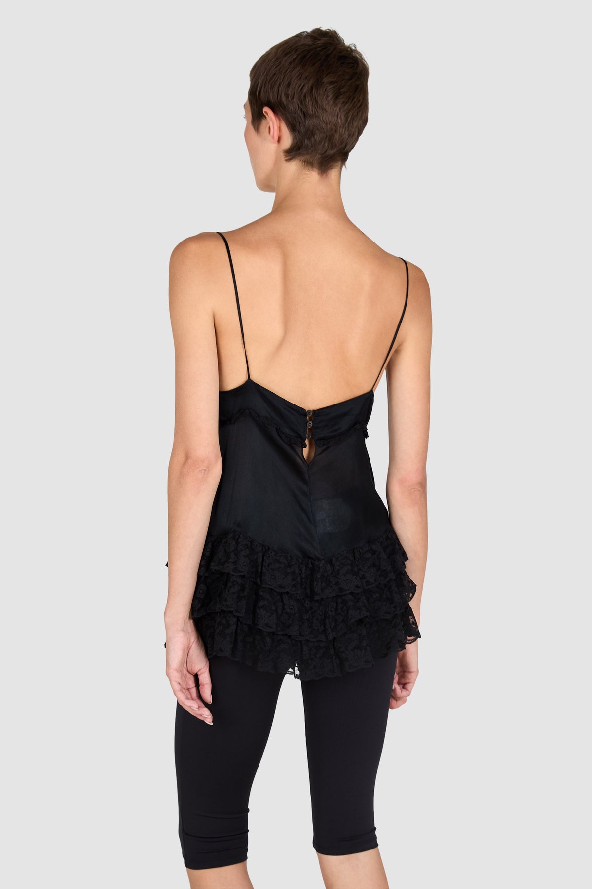 Miu Miu Black Sill Ruffle Cami Top