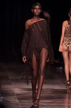 Vintage S/S 2002 Silk Brown Poncho with Fringe