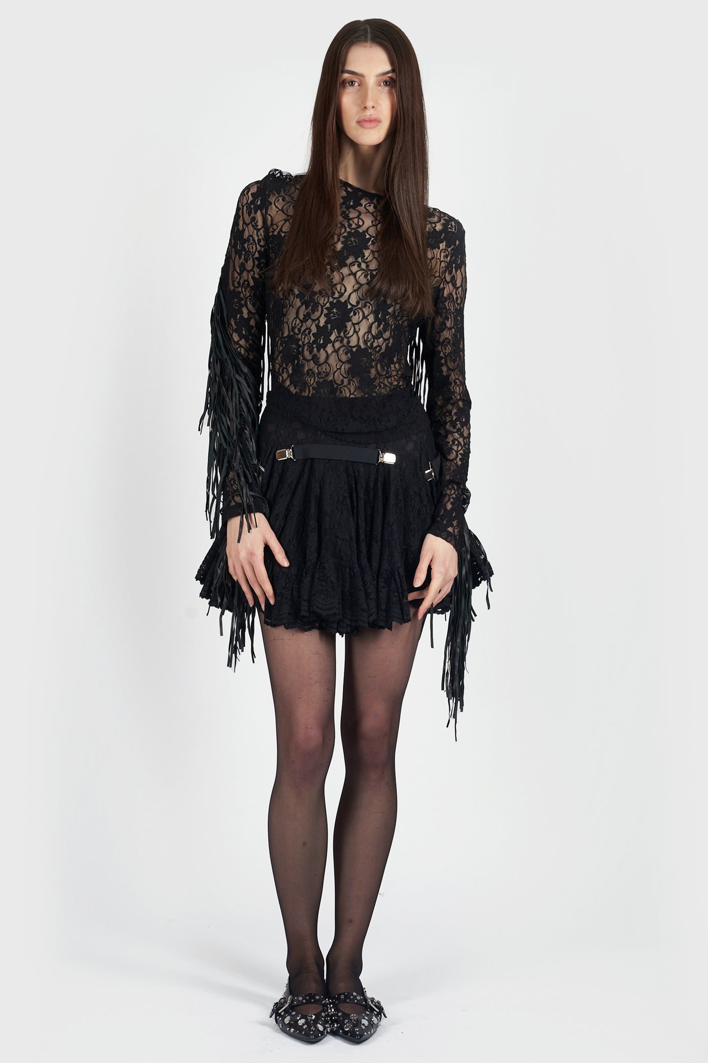 Vintage 2000’s Black Lace Fringe Top