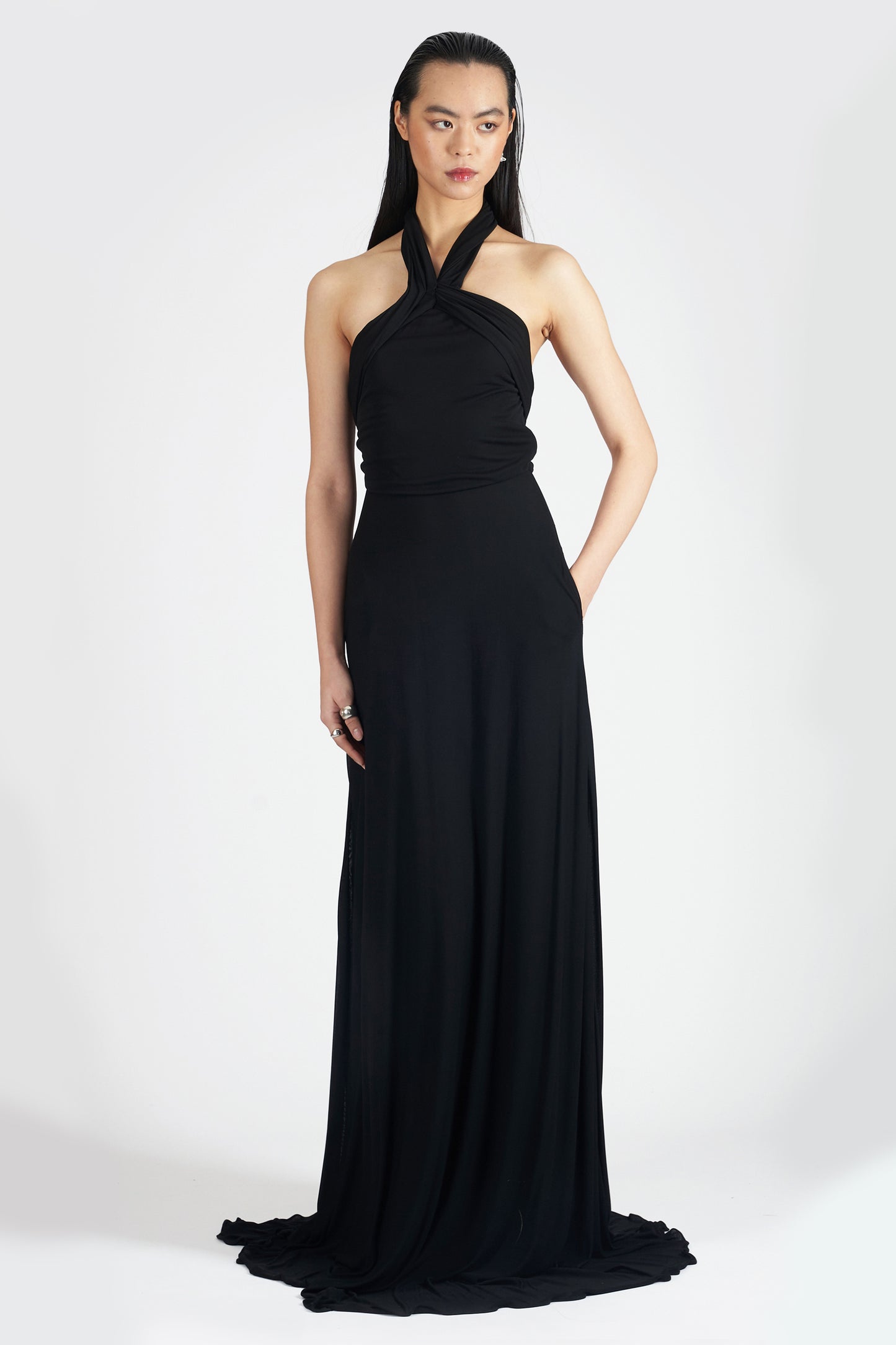 2007 Black Halter Neck Maxi Dress