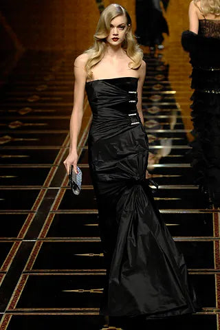 Vintage 1980's Yves Saint Laurent Black Velvet & Taffeta Ruffle Dress