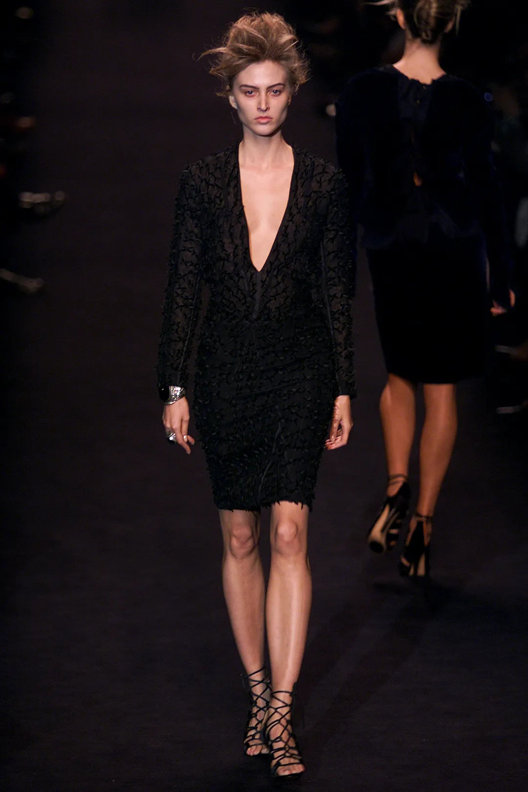 Vintage YSL F/W 2002 Baroque Sterling Silver Velvet Cuffs