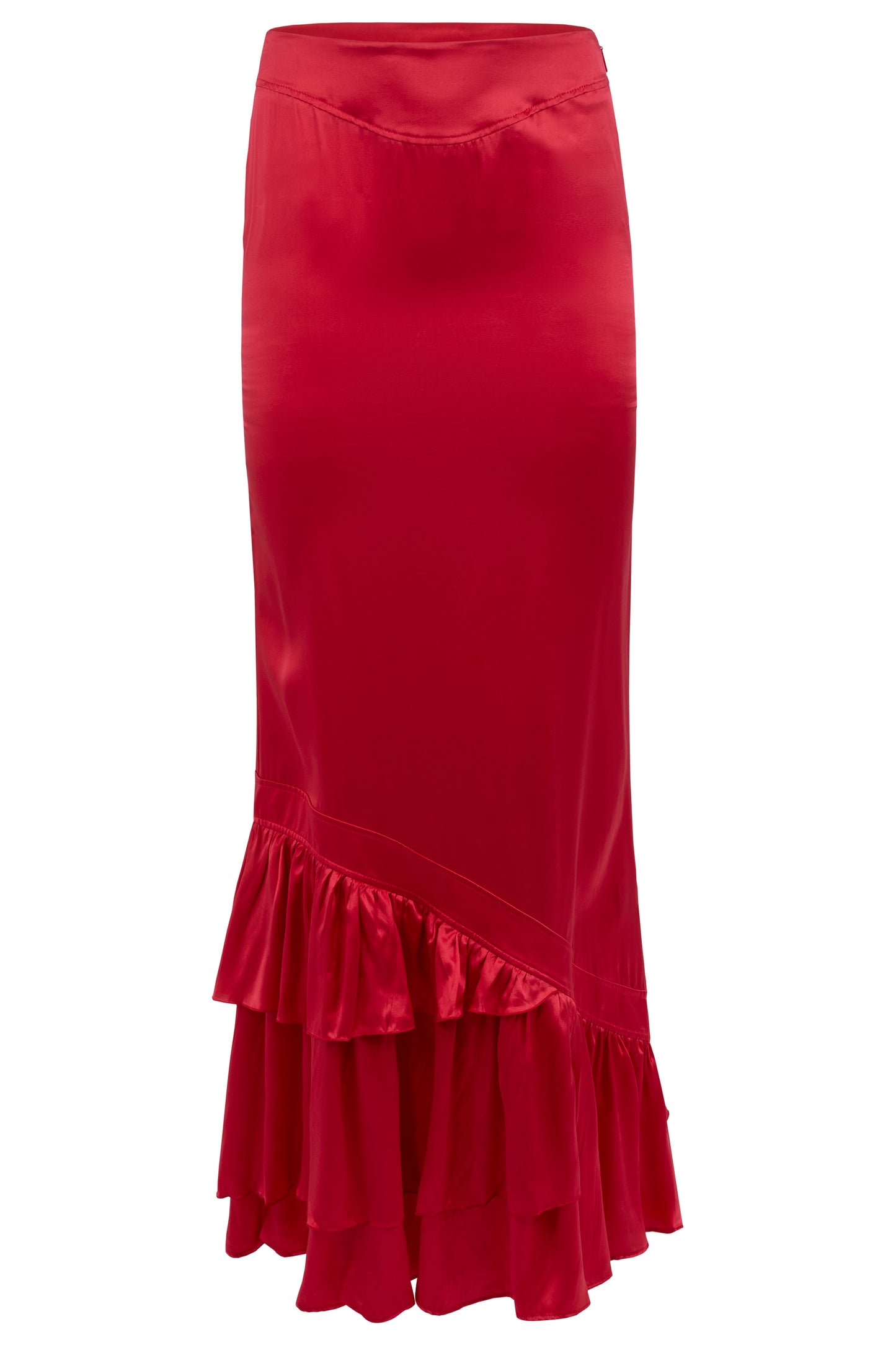 Vintage 2003 Roberto Cavalli Red Silk Maxi Ruffle Skirt