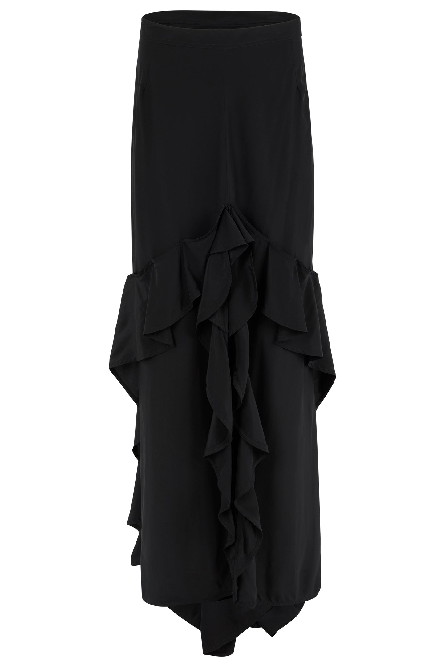 Vintage Yves Saint Laurent F/W 2003 Black Ruffled Silk Maxi Skirt