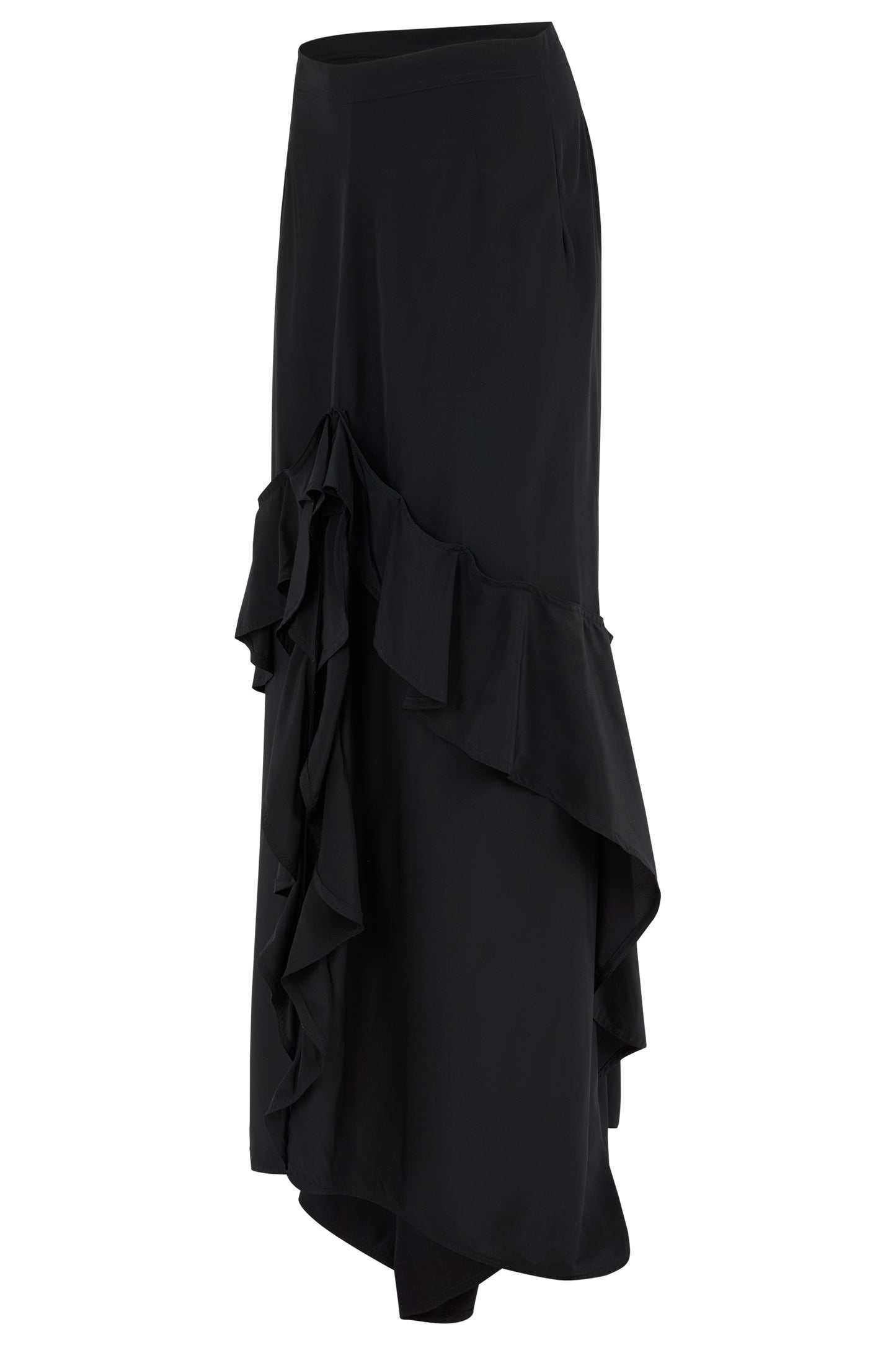 Vintage Yves Saint Laurent F/W 2003 Black Ruffled Silk Maxi Skirt