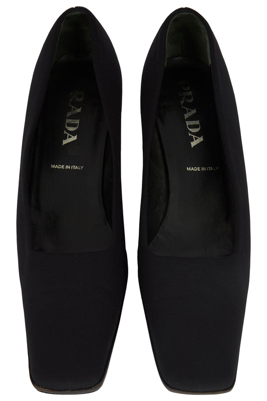 Vintage 1990's Prada Black Square Kitten Heels
