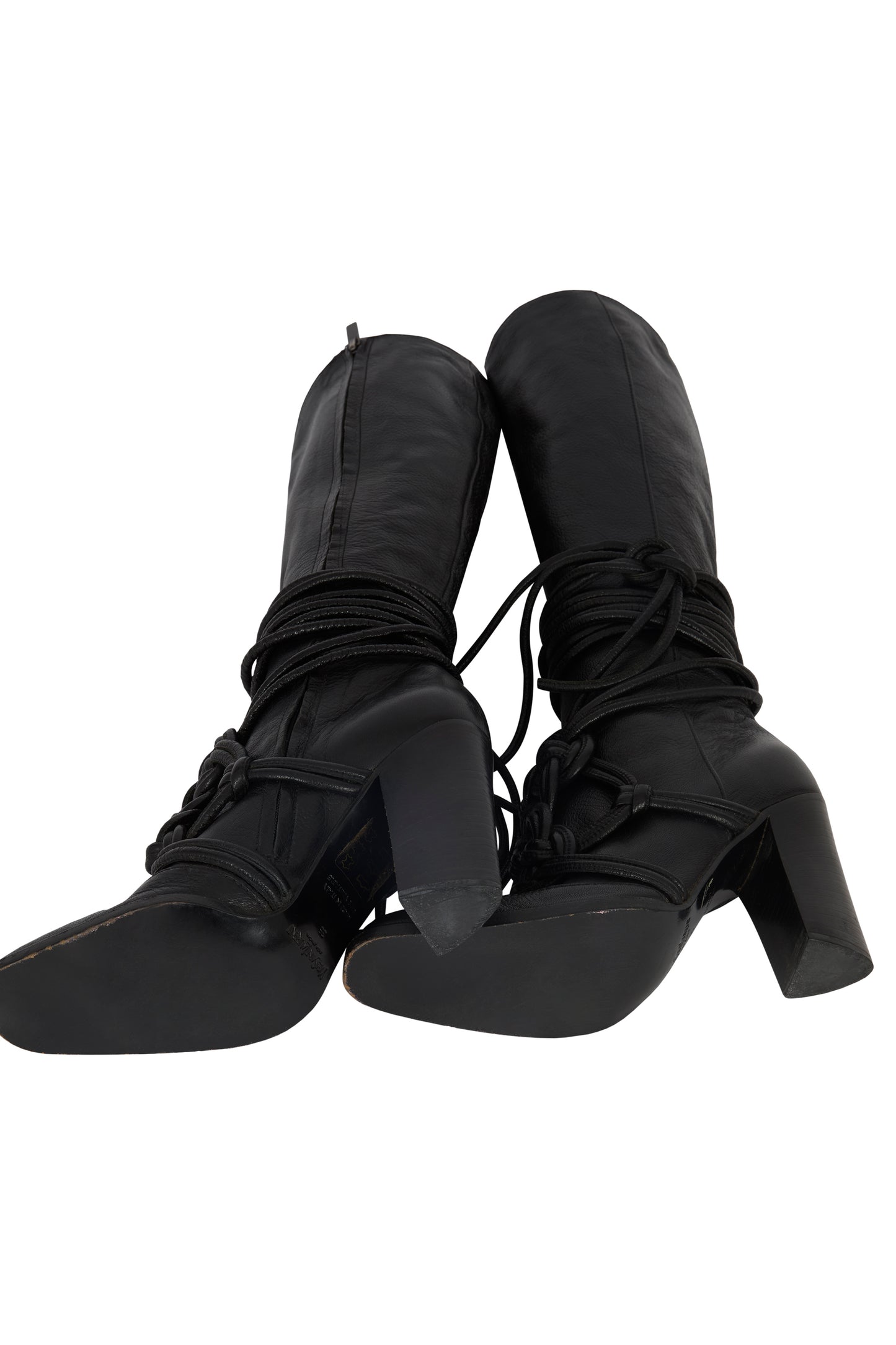 Vintage Yves Saint Laurent F/W 2001 Black Leather Lace High Boots