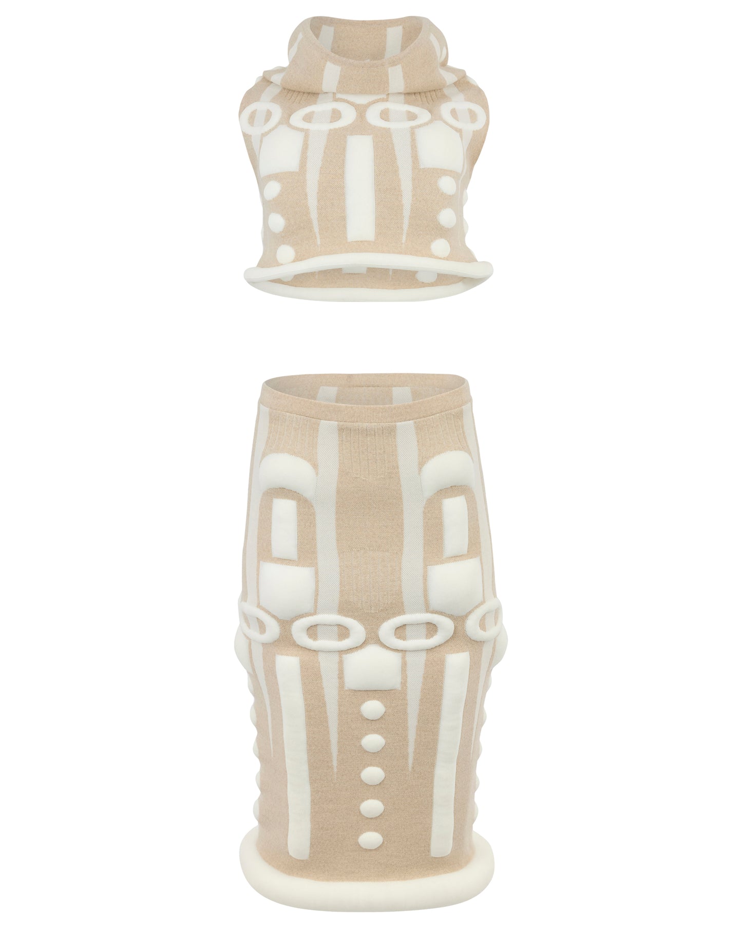 Vintage F/W Issey Miyake 1999 Knit Beige Padded Co-Ord Set