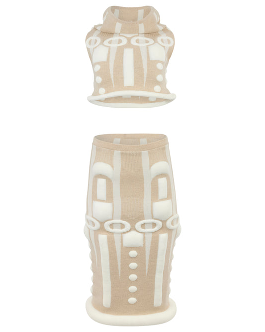 Vintage F/W Issey Miyake 1999 Knit Beige Padded Co-Ord Set