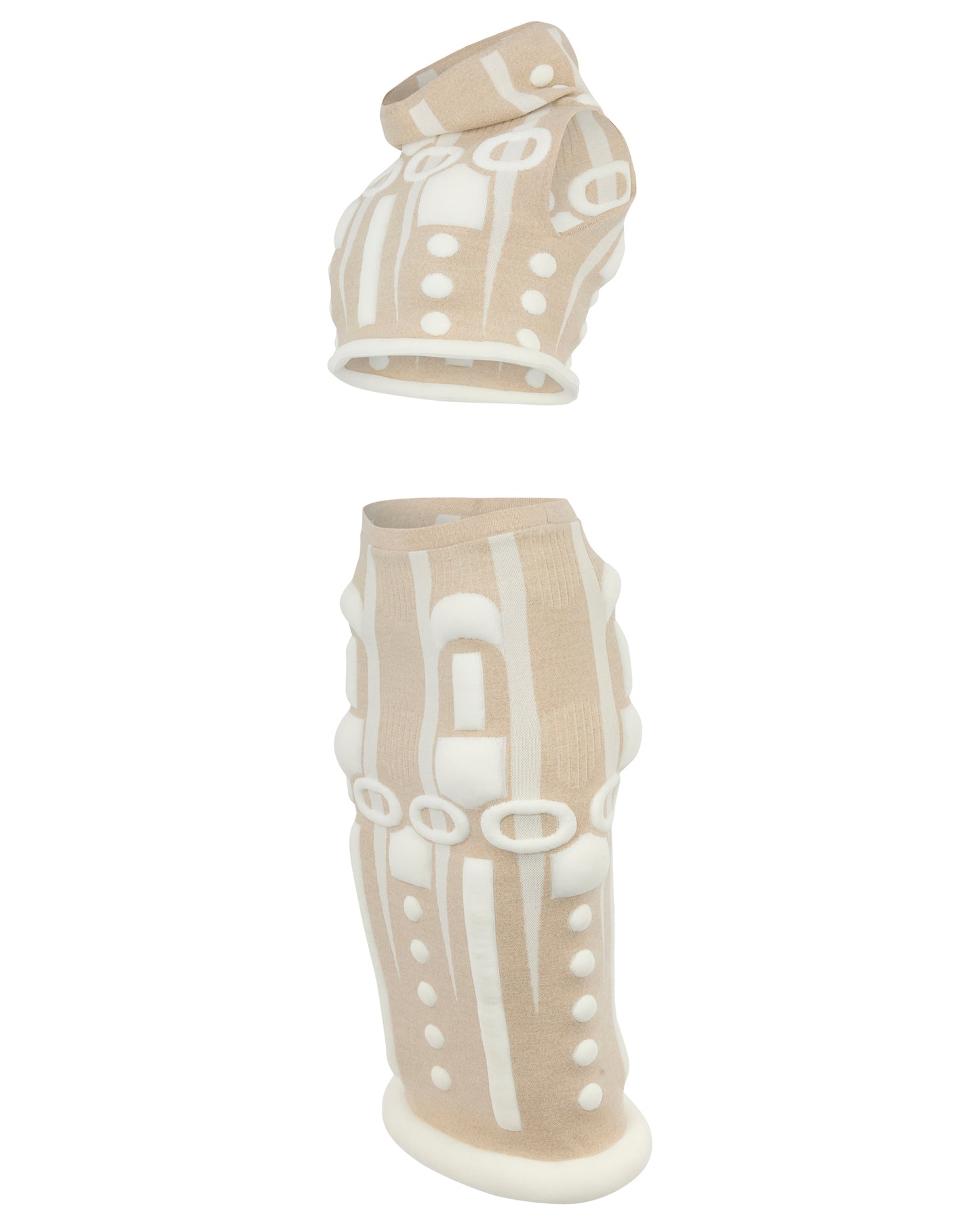 Vintage F/W Issey Miyake 1999 Knit Beige Padded Co-Ord Set