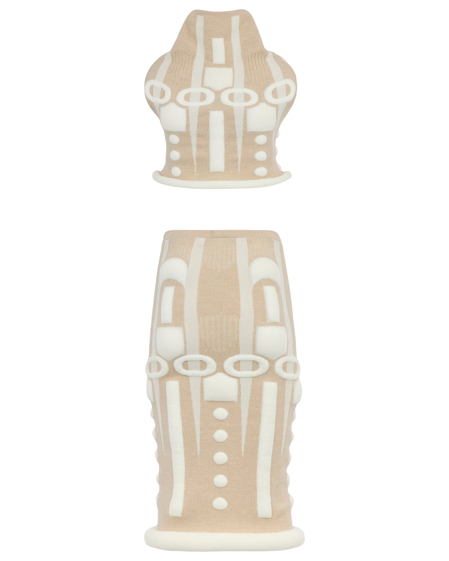 Vintage F/W Issey Miyake 1999 Knit Beige Padded Co-Ord Set